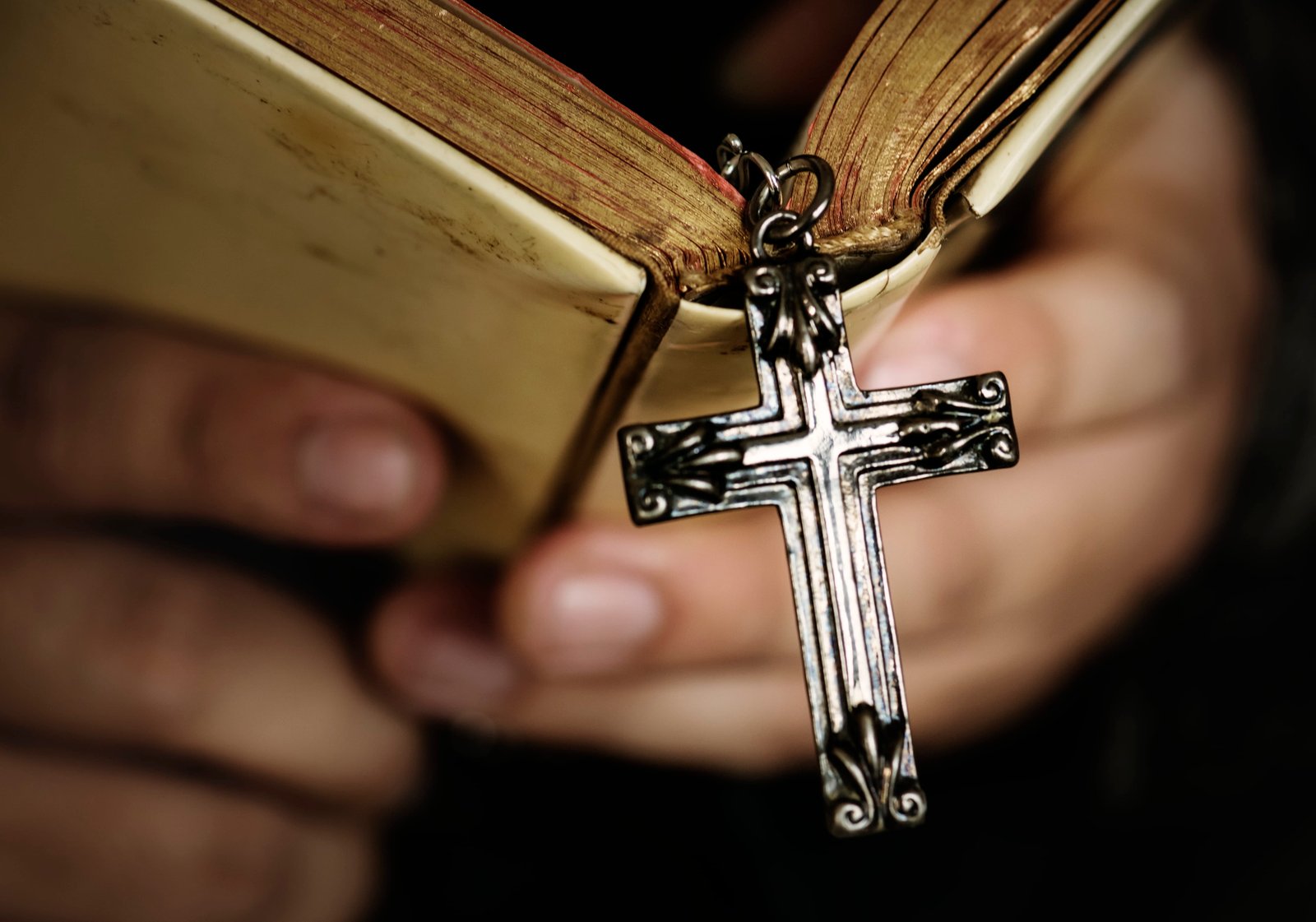 Person Holding Bible With Cross adult background belief believe 2k 4k