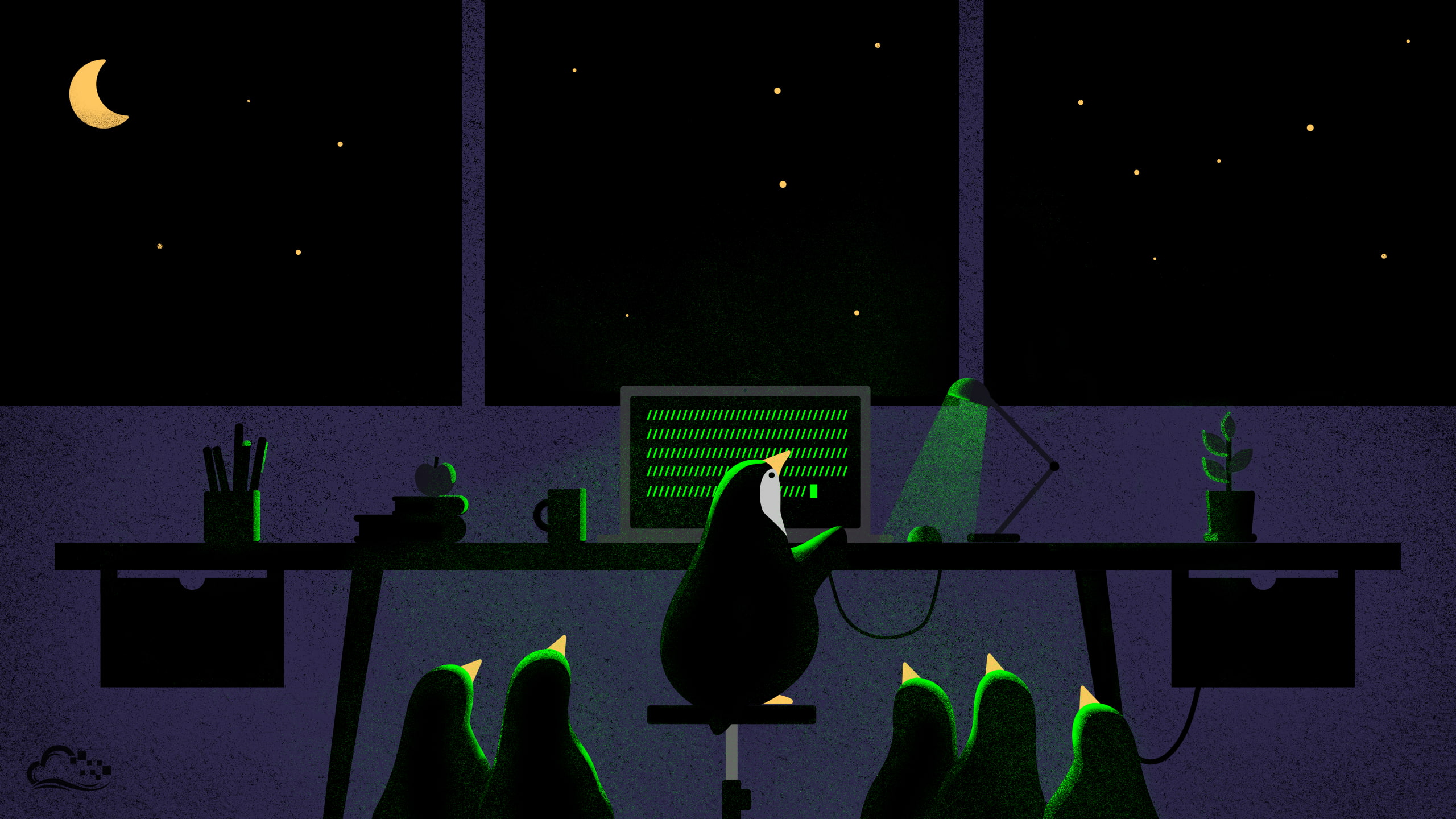 night digitalocean computer artwork penguins Tux Linux 2k