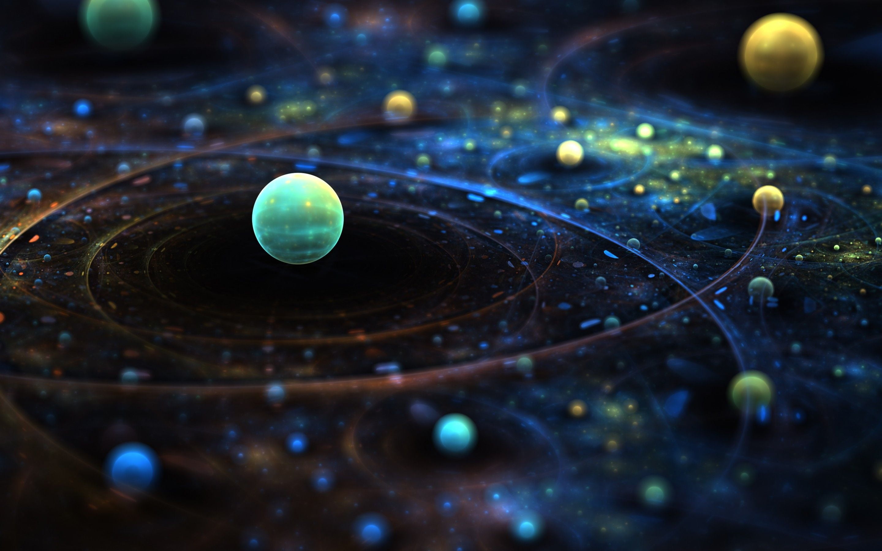 yellow and green spheres digital wallpaper space Solar System 2k