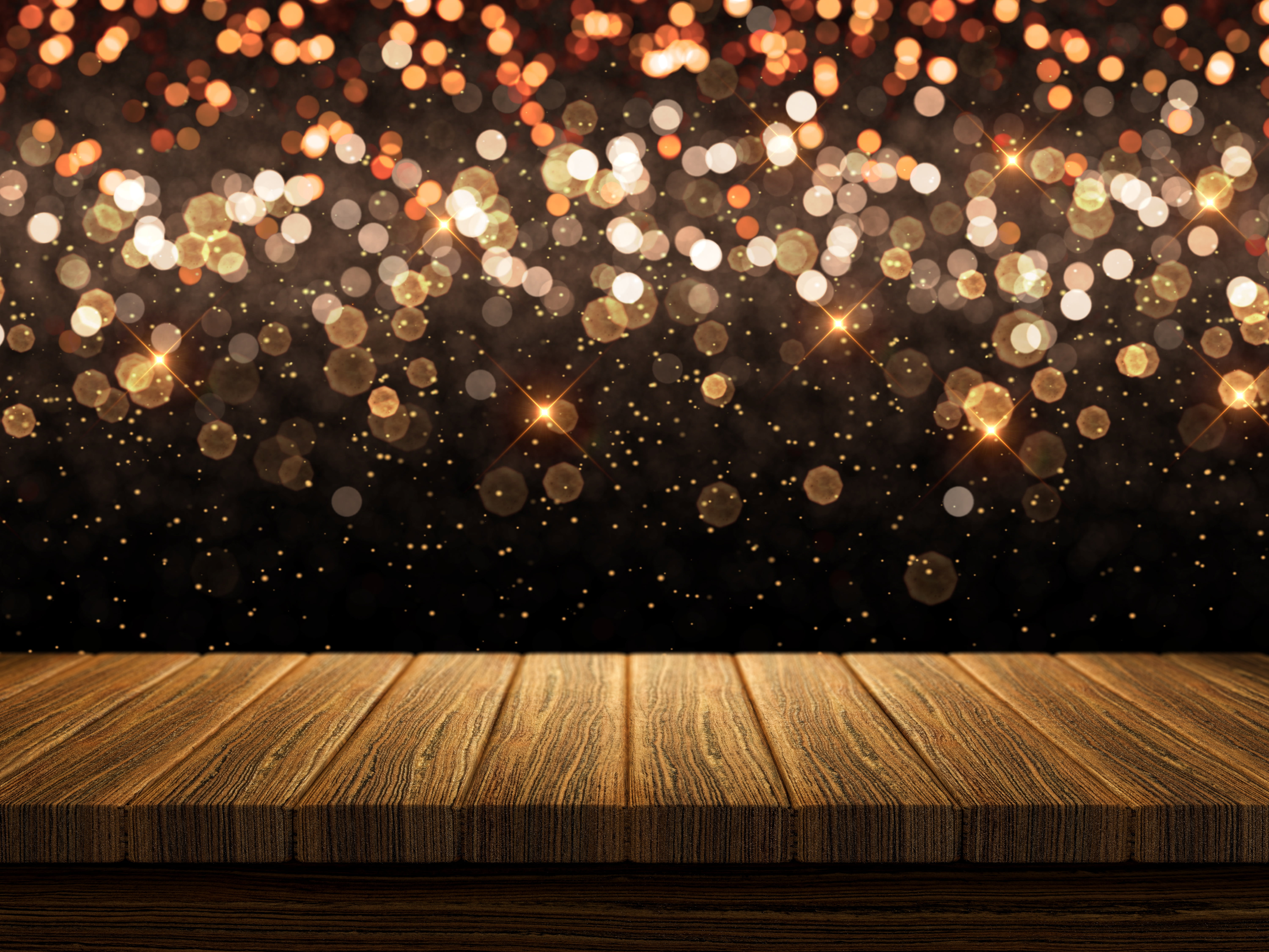 background Board golden new year wood bokeh celebration 2k 4k 5k