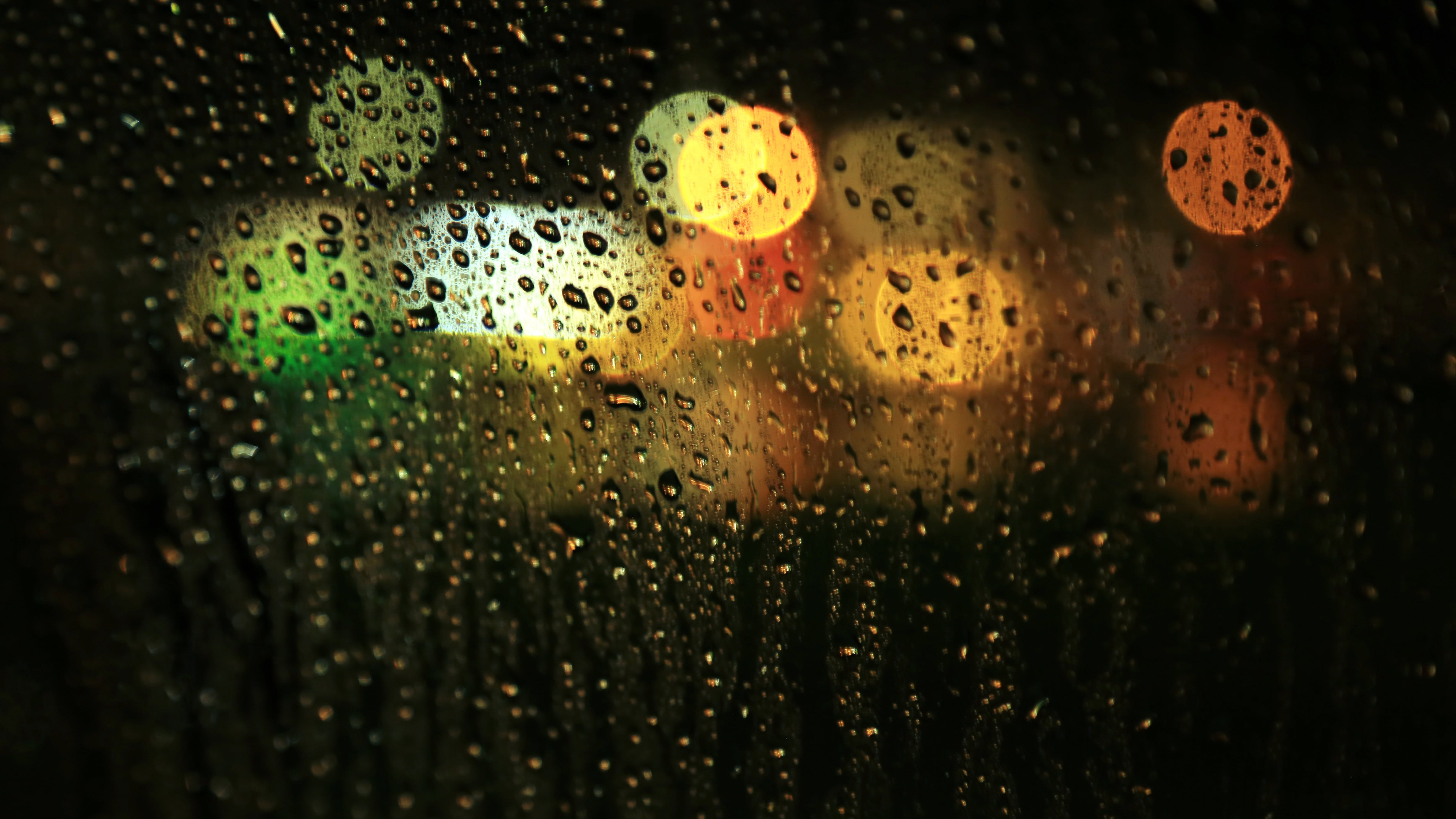 bokeh lights image still windows glass rain raindrops water 2k 4k 5k