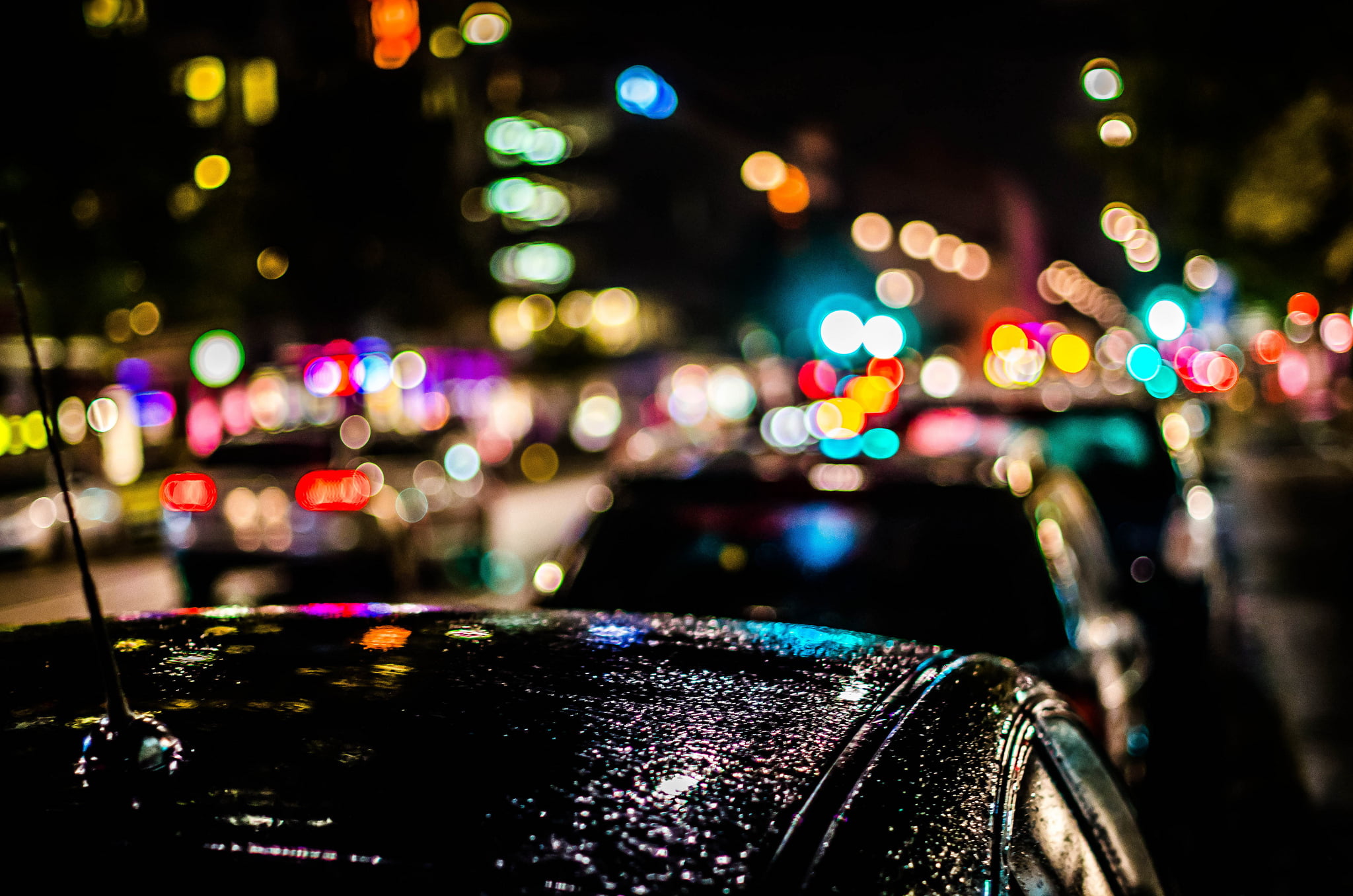 bokeh photography machine night the city lights rain car 2k