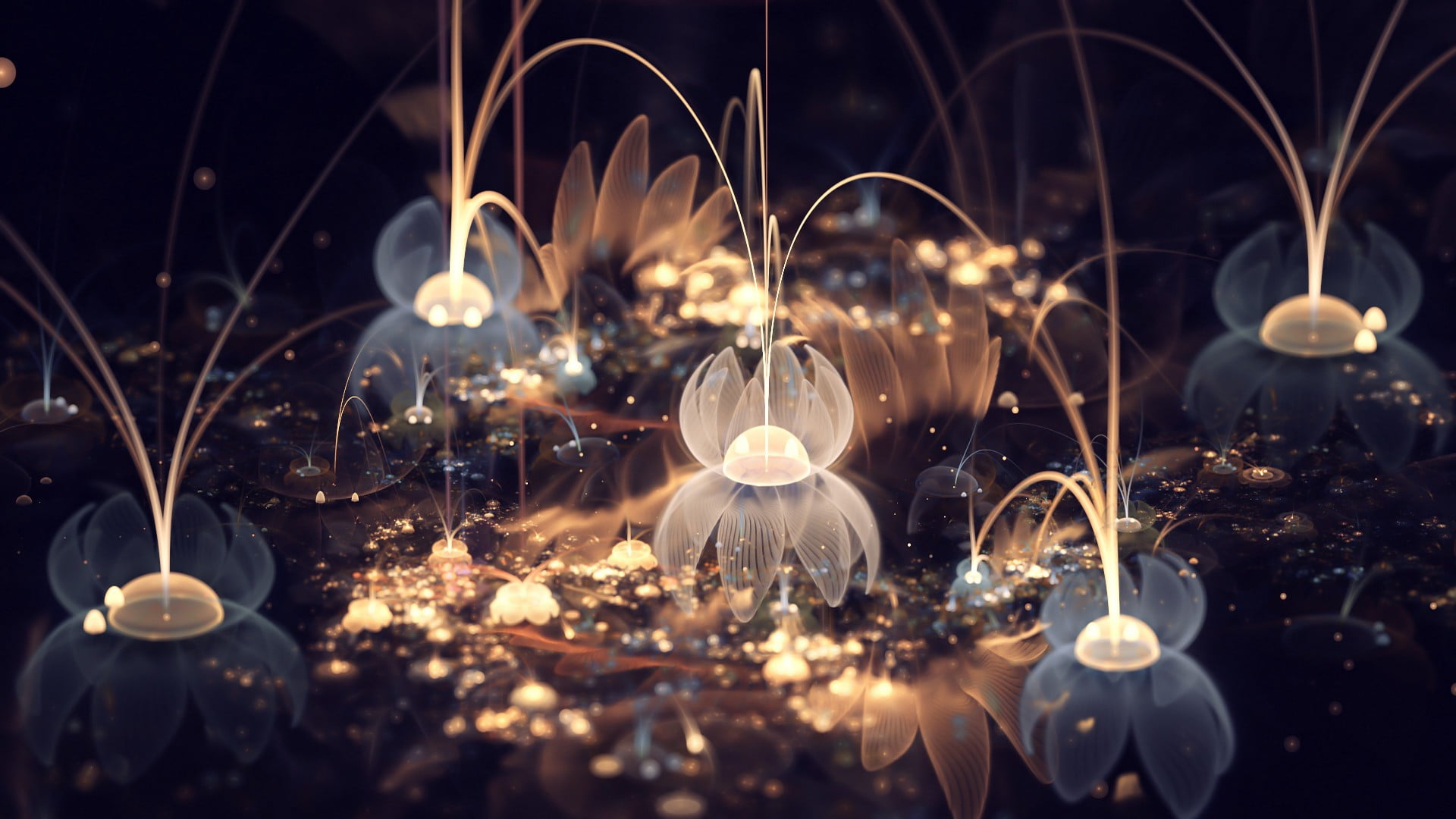 brown and white lights bokeh photo abstract fractal flowers 2k