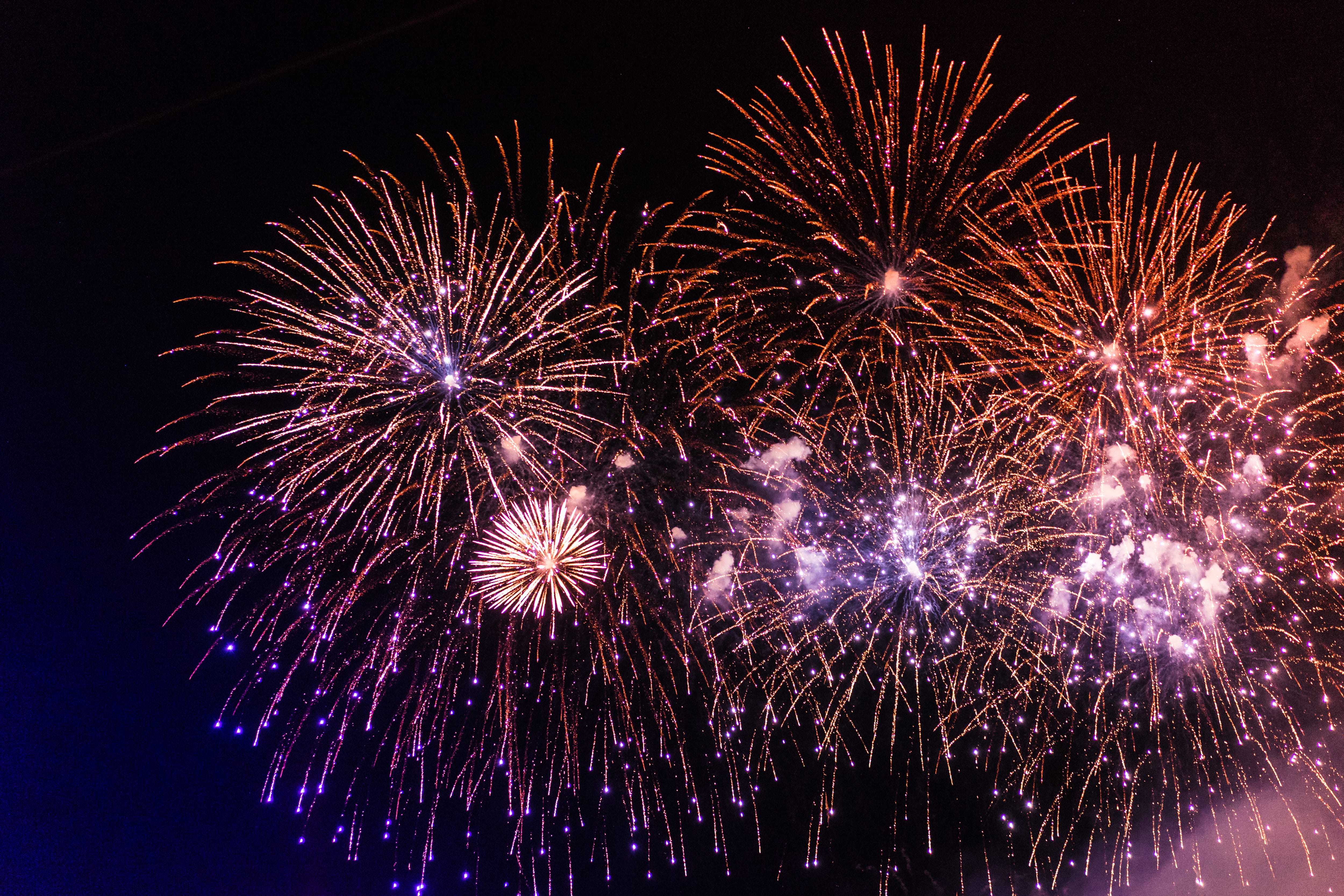 Colorful Fireworks Pyrotechnics Against Black Night Sky 2k 4k 5k