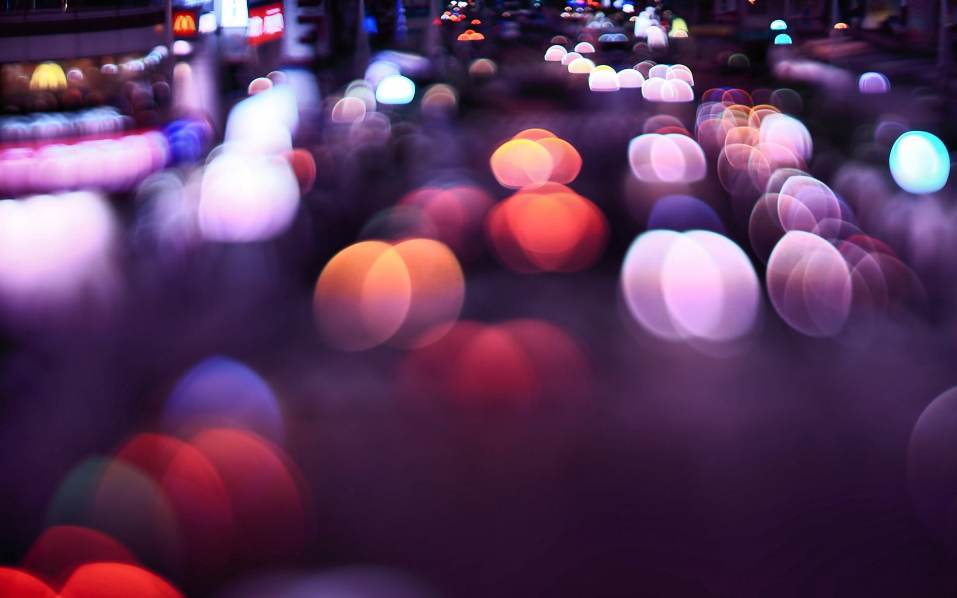 light bokeh lights cityscape traffic defocused night abstract 2k