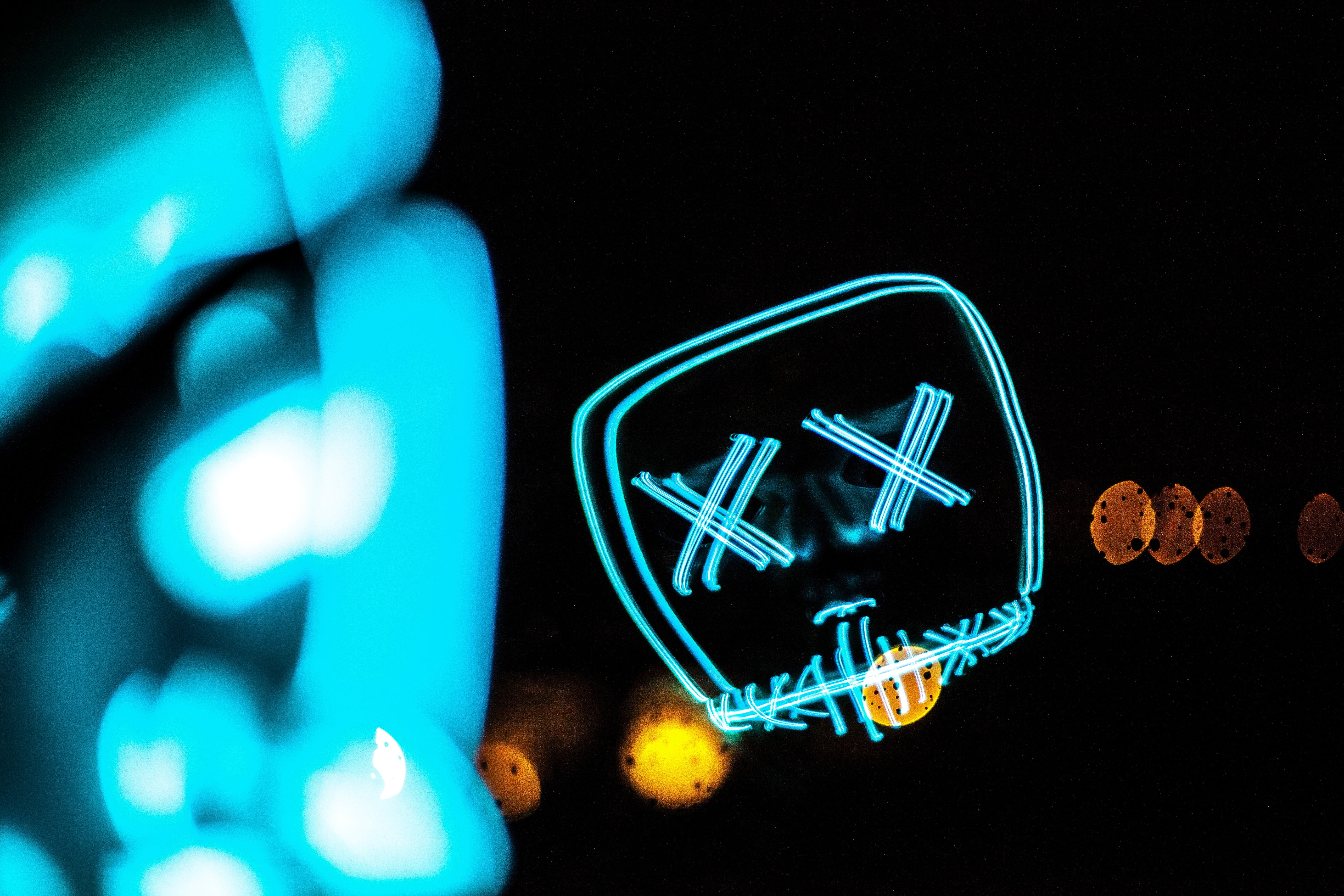 lights night neon mask ghost cyan skull dark 2k 4k 5k