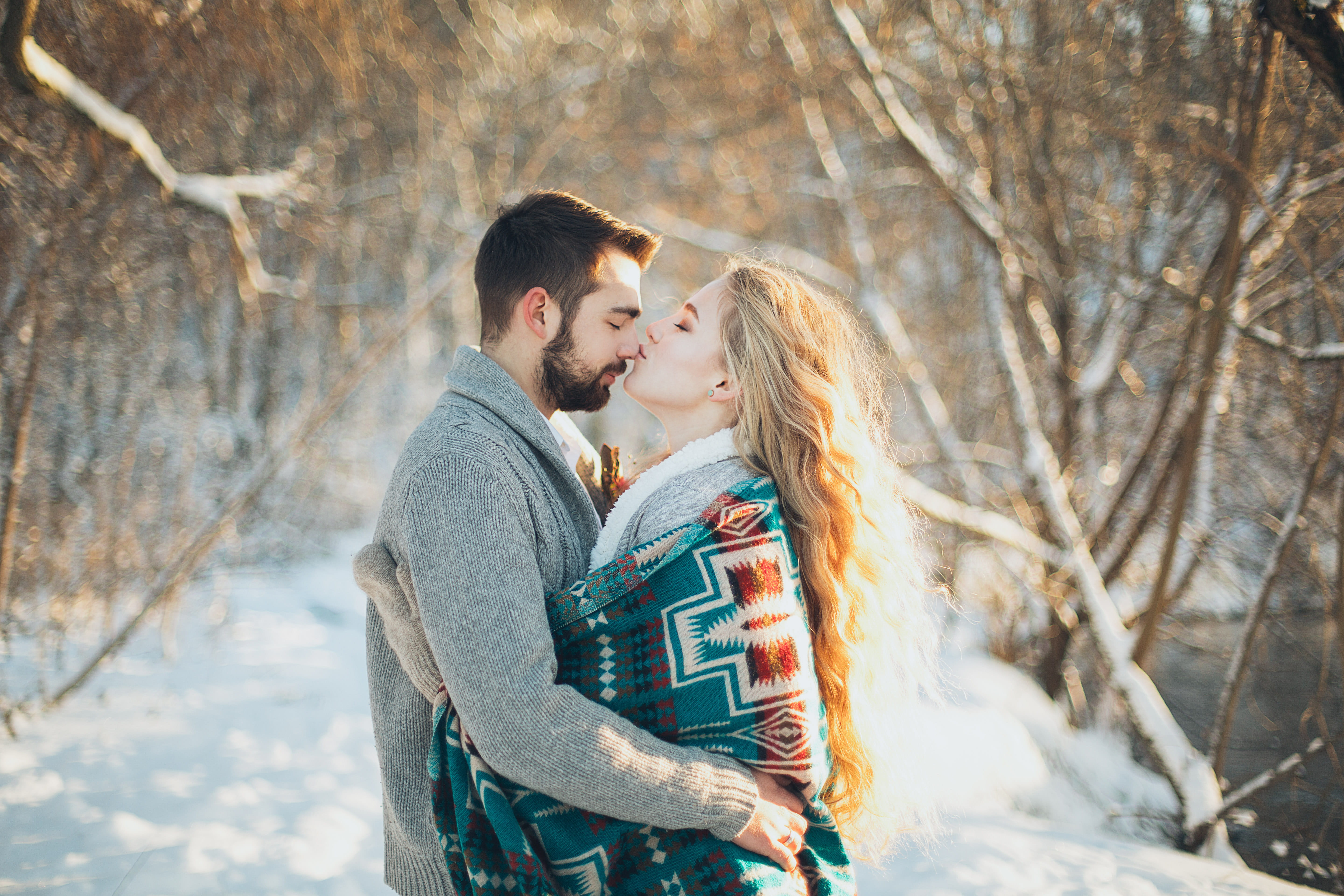 Man and Woman Hugging Each Other About to Kiss during Snow Season 2k 4k 5k