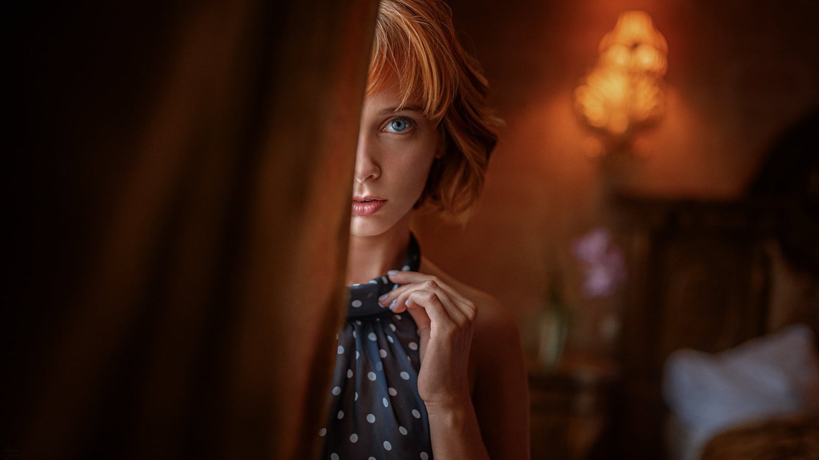 Marta Gromova women model redhead portrait face closeup 2k