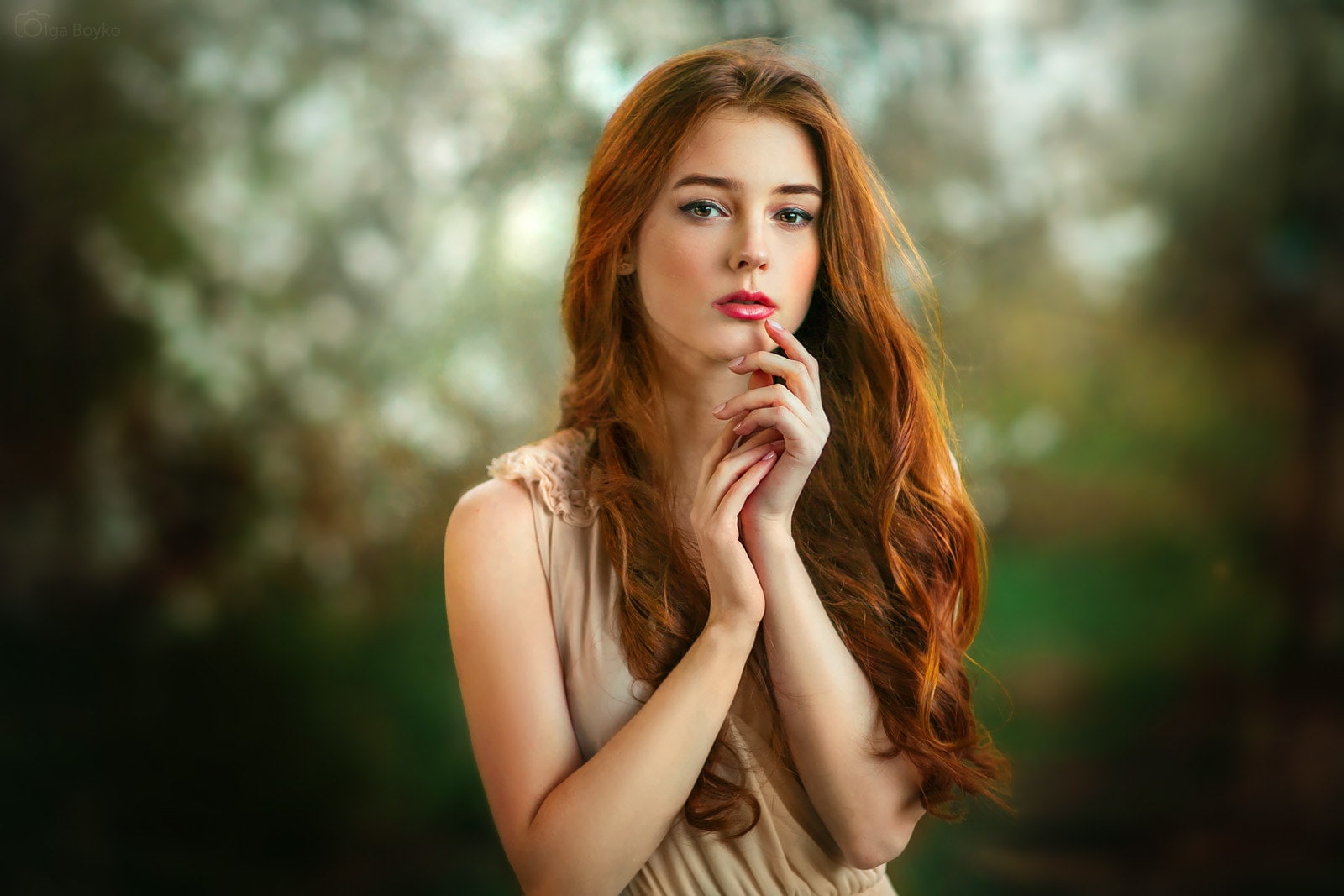Olga Boyko portrait redhead women outdoors long hair face 2k