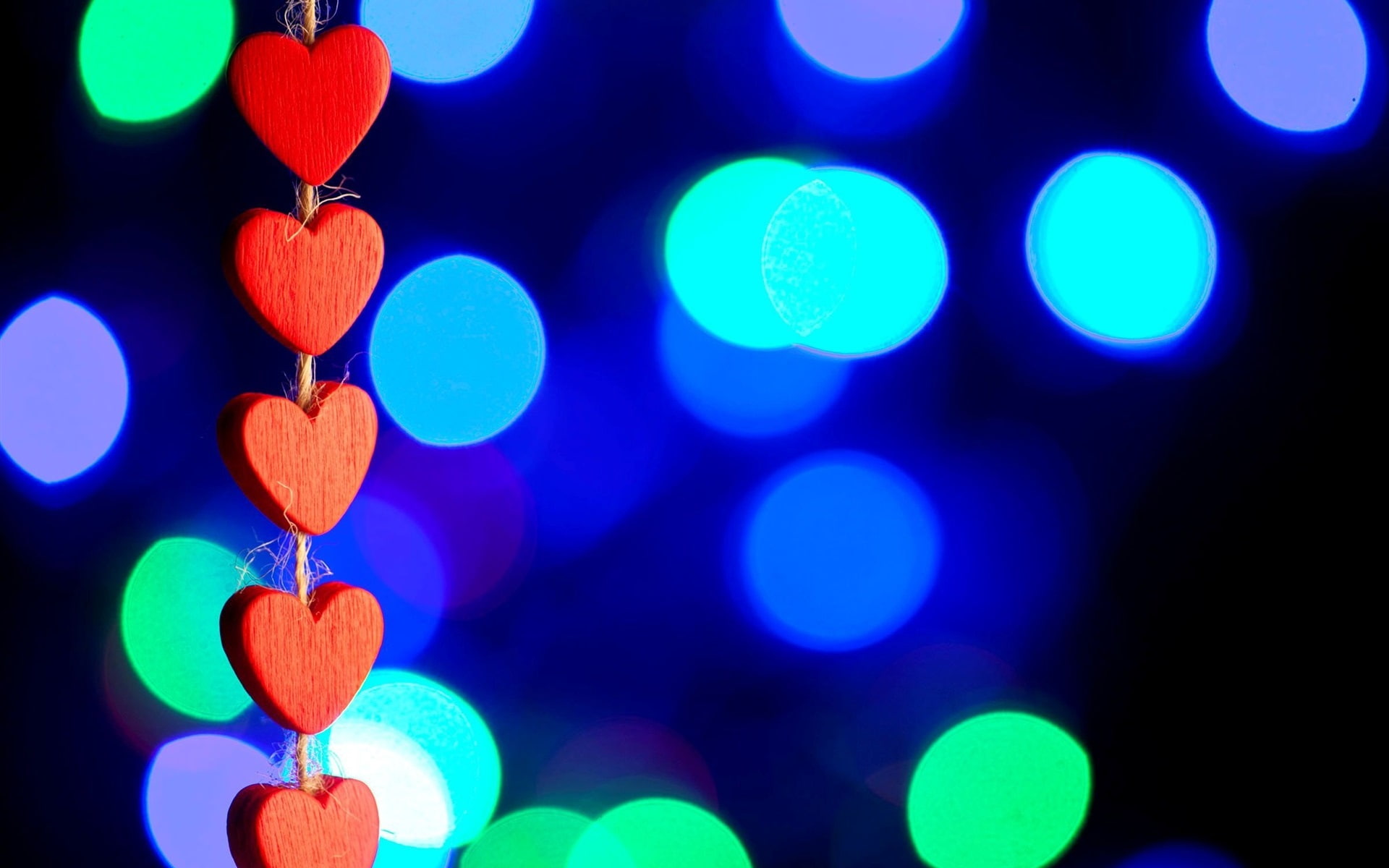 Red love heart lights bokeh 2k