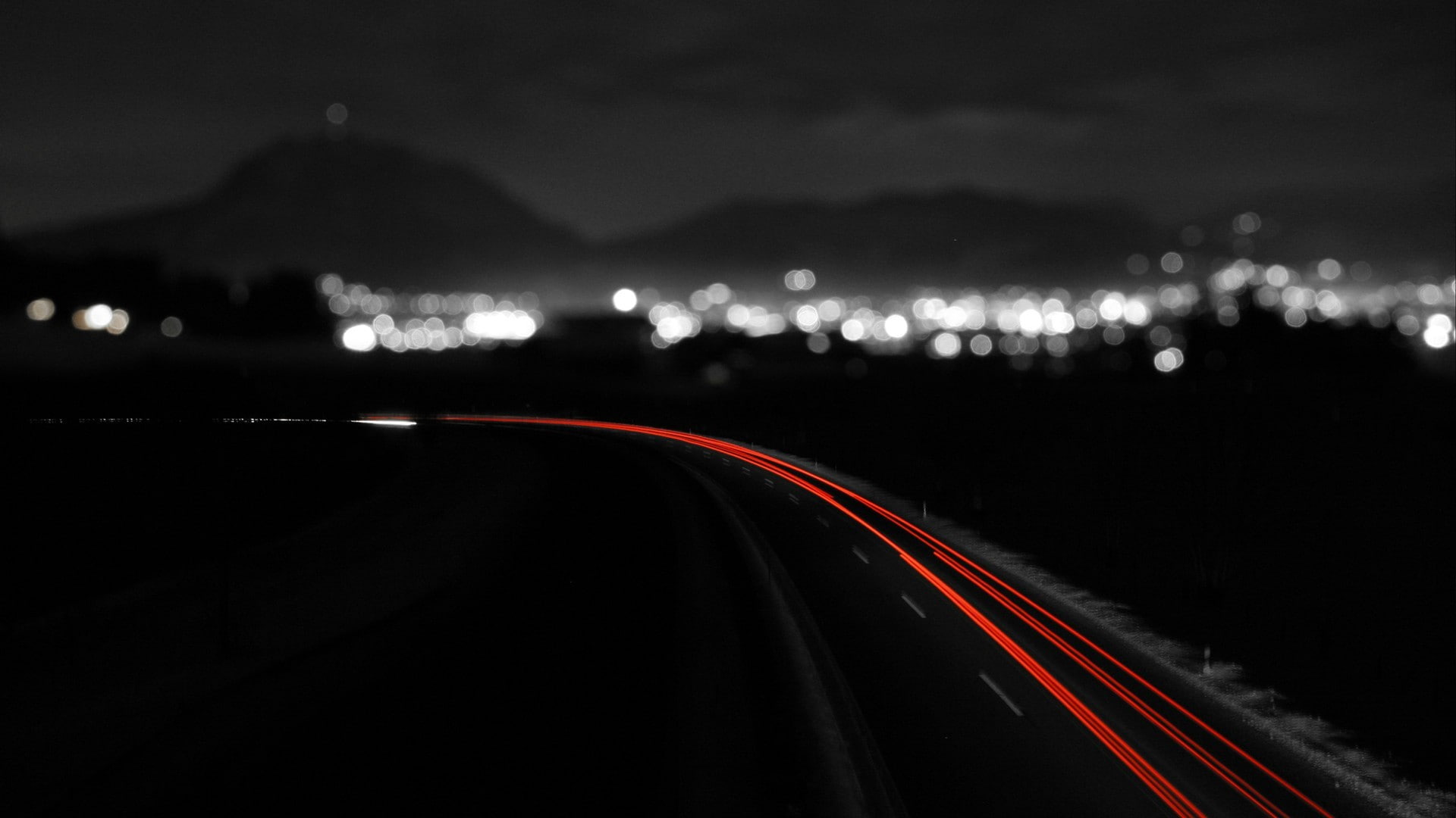 road night lights bokeh traffic long exposure 2k
