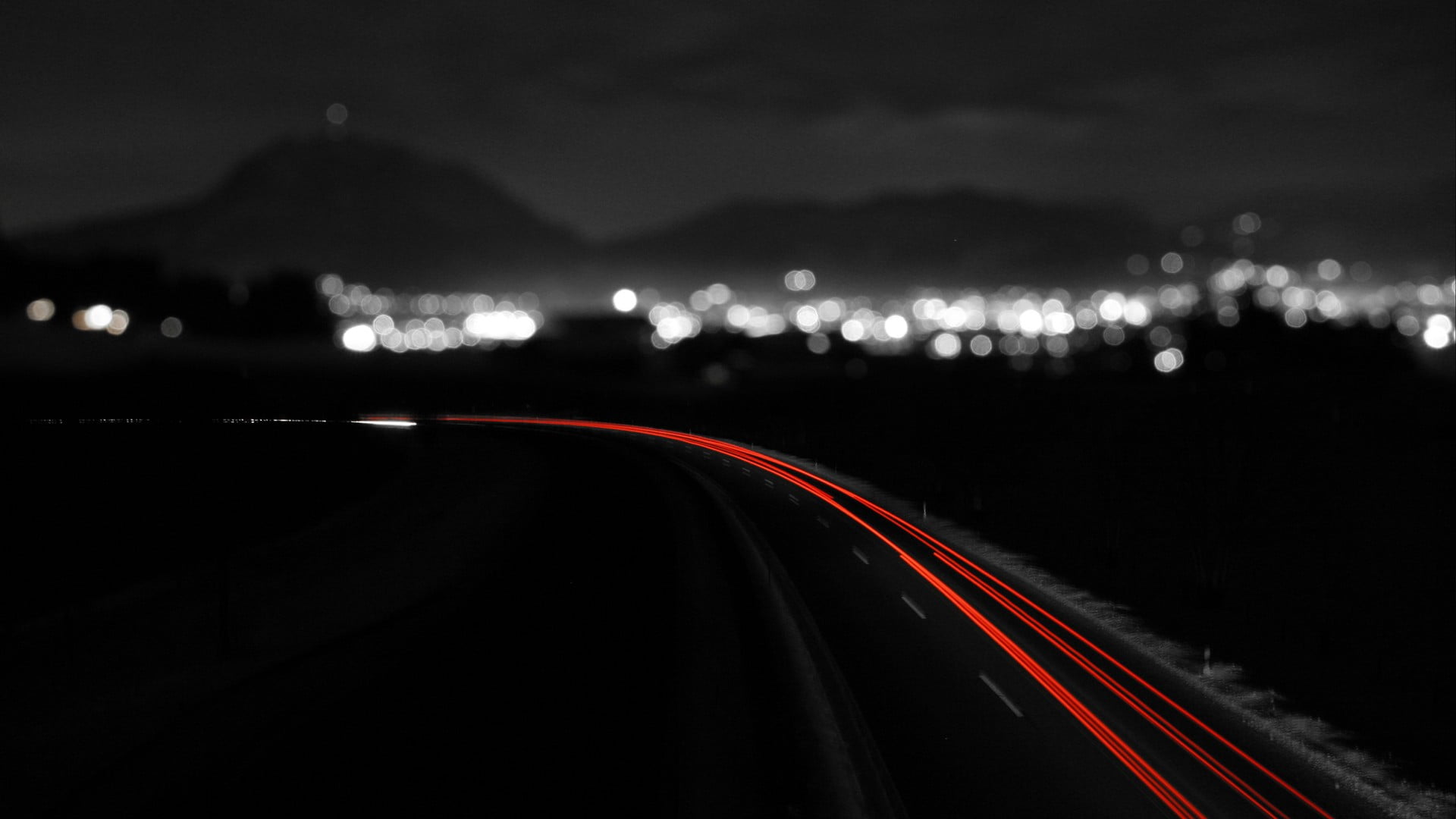 time lapse photo of highway in bokeh long exposure road monochrome 2k