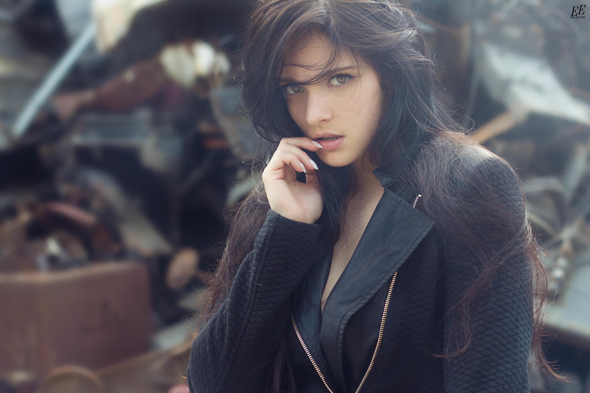 women s black leather jacket woman wearing long sleeved top 2k