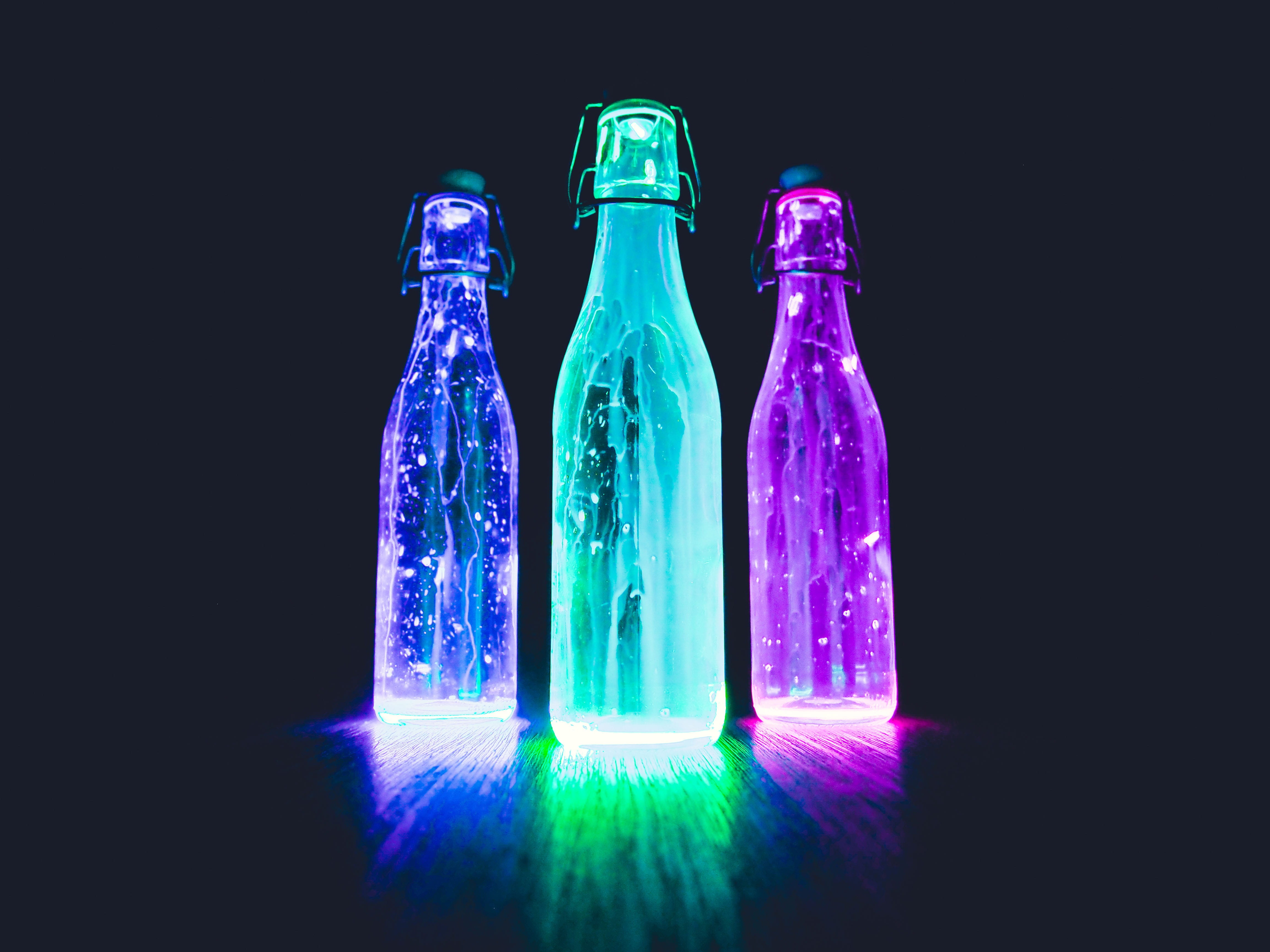 cold light art night abstract alcohol bar beer bottles 2k 4k 5k