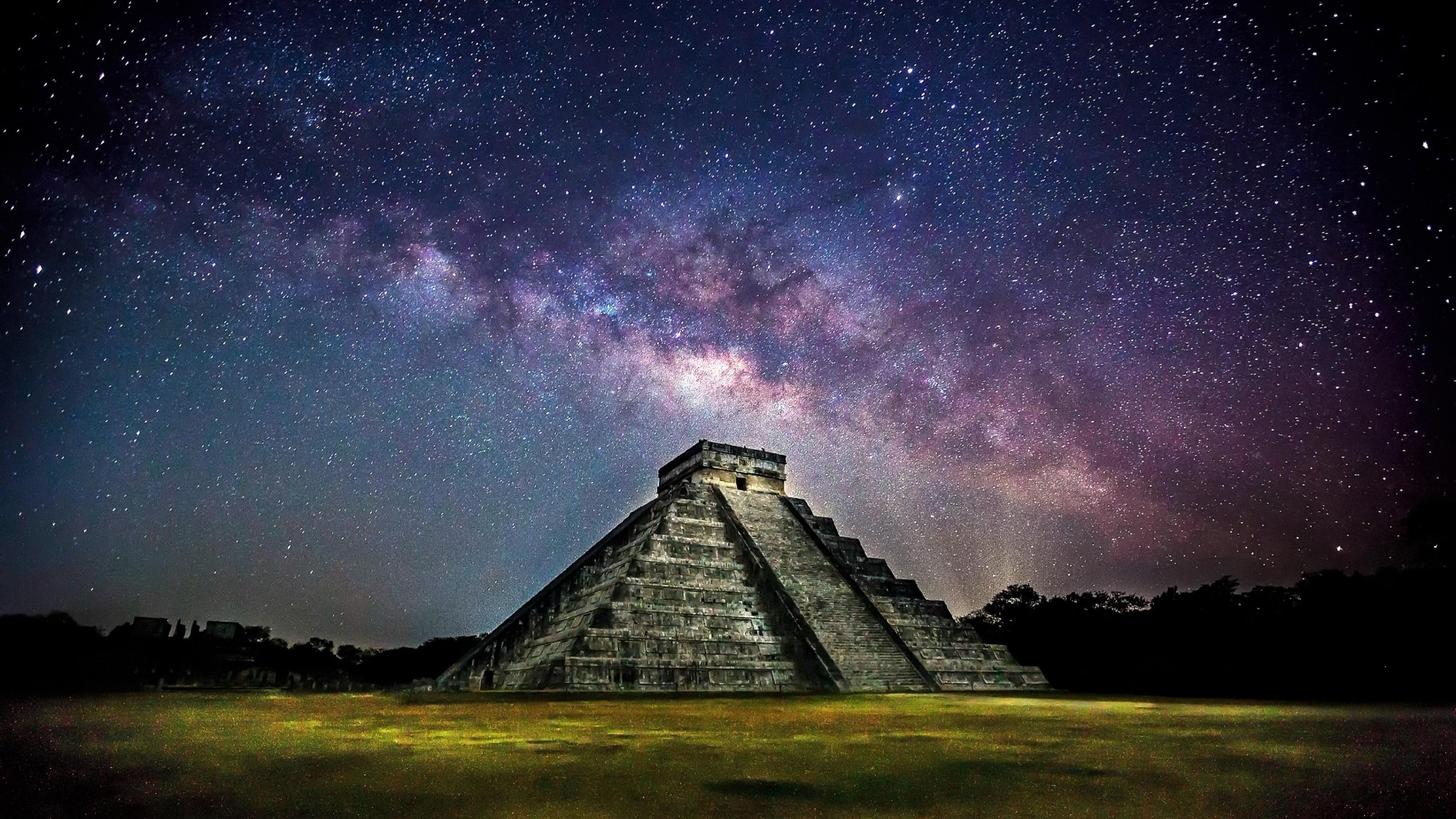 ancient night sky starry mexico kukulcan pyramid 23 2k 4k