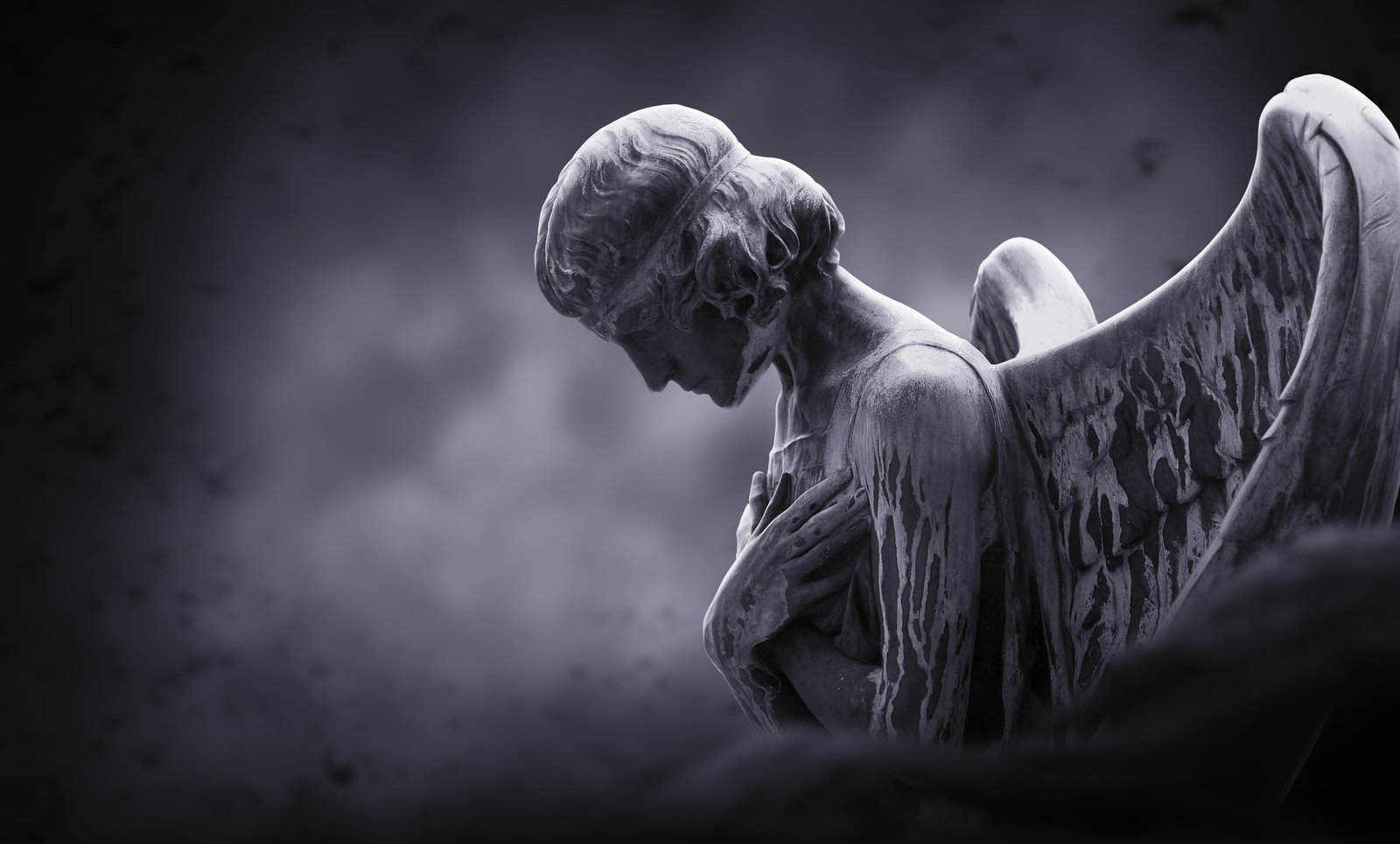 angel gloomy moon background fantasy mysticism wallpaper 2k 4k 5k