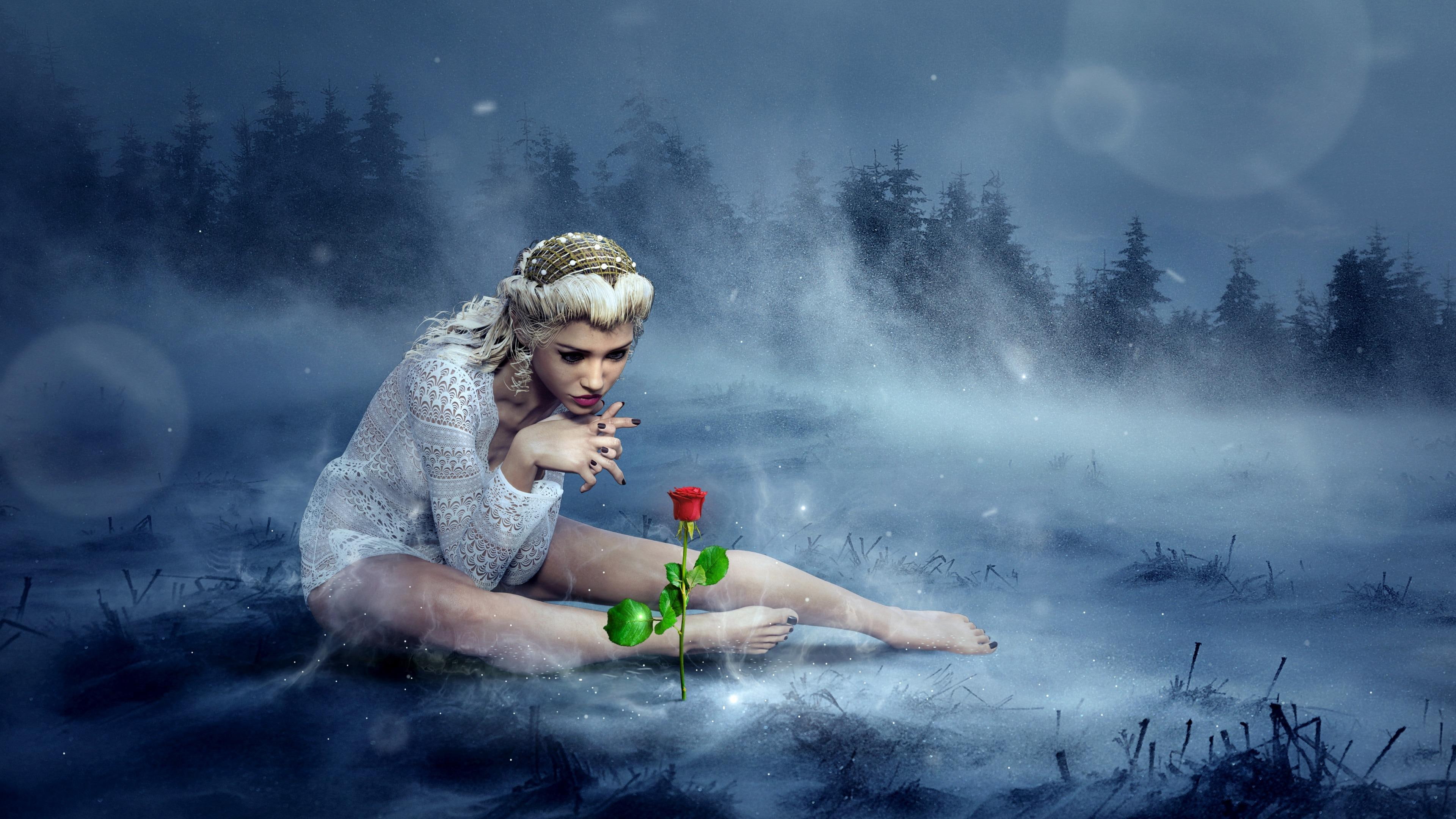 fantasy art girl woman night fog blonde 2k 4k