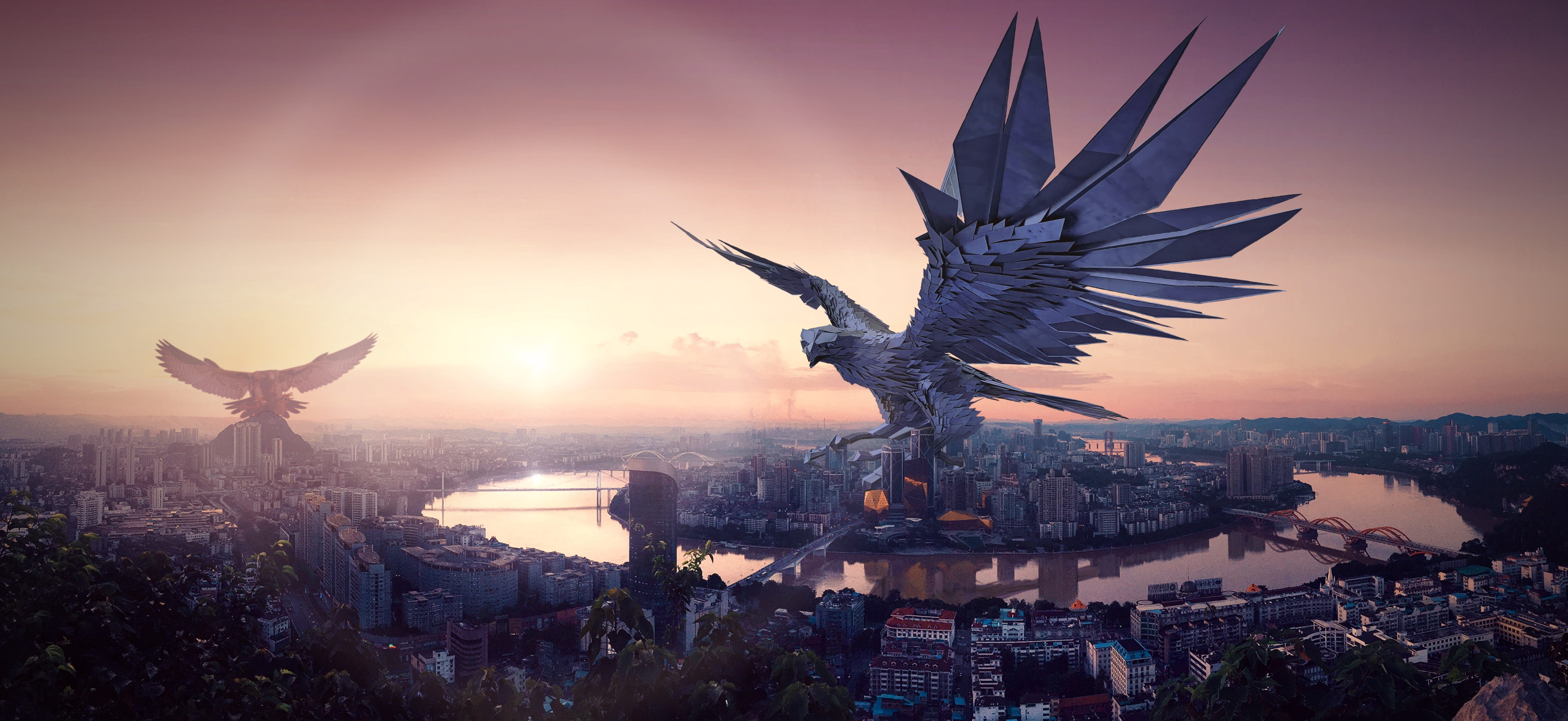 fantasy city monument adler river gigantic forward scifi 2k 4k 5k