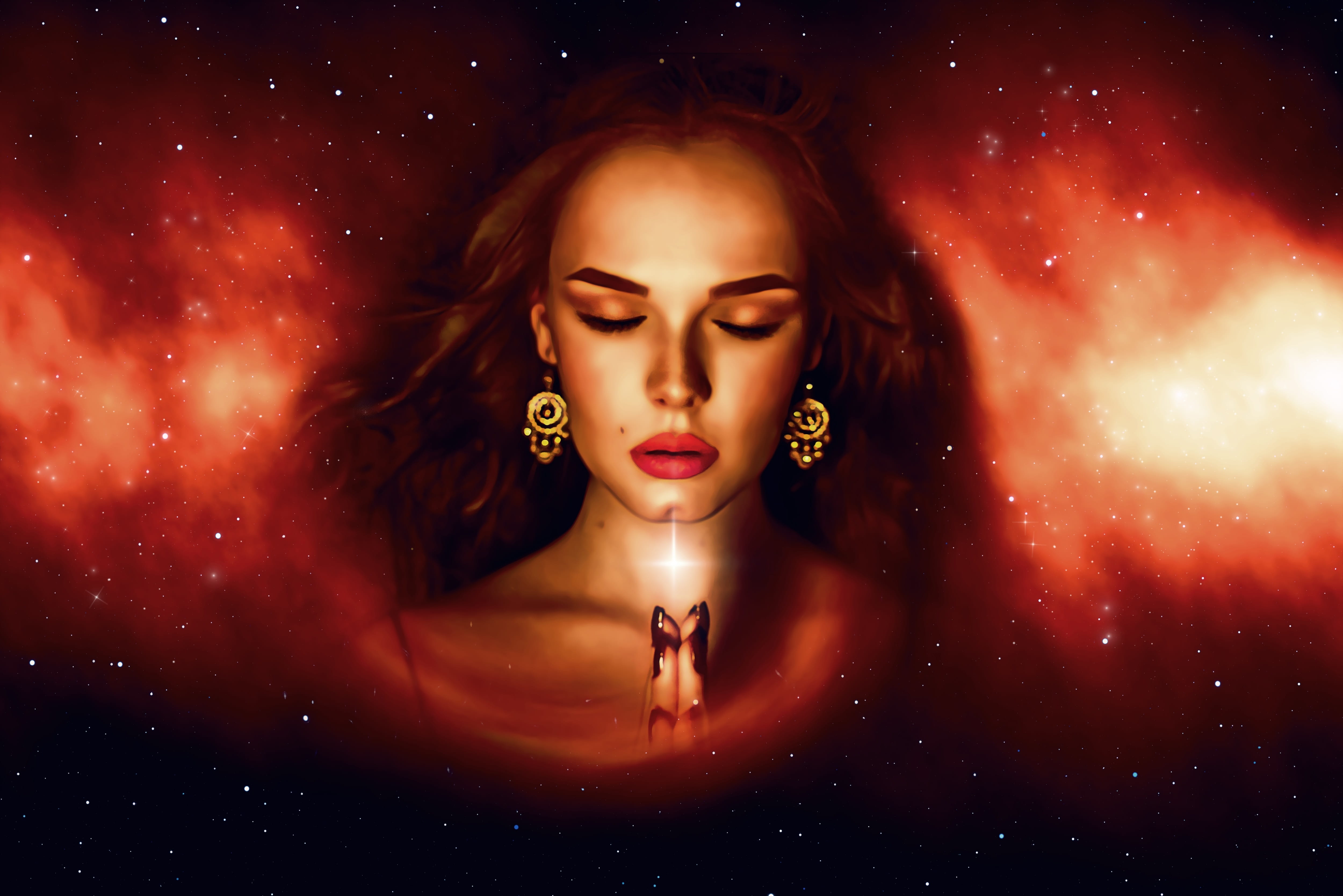 fantasy portrait mystical namaste stars 2k 4k 5k