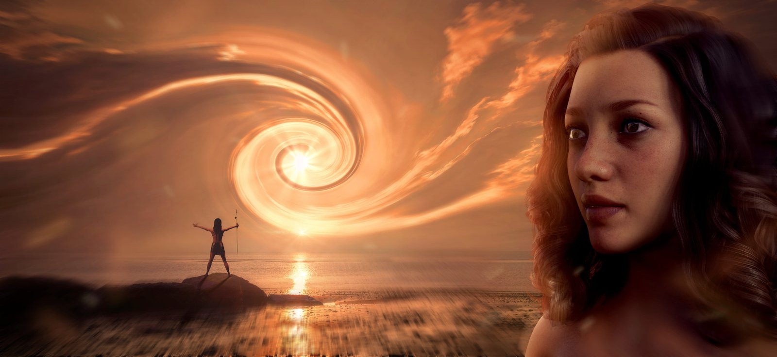 fantasy woman eddy sky light spiral sea portrait romantic 2k 4k 5k