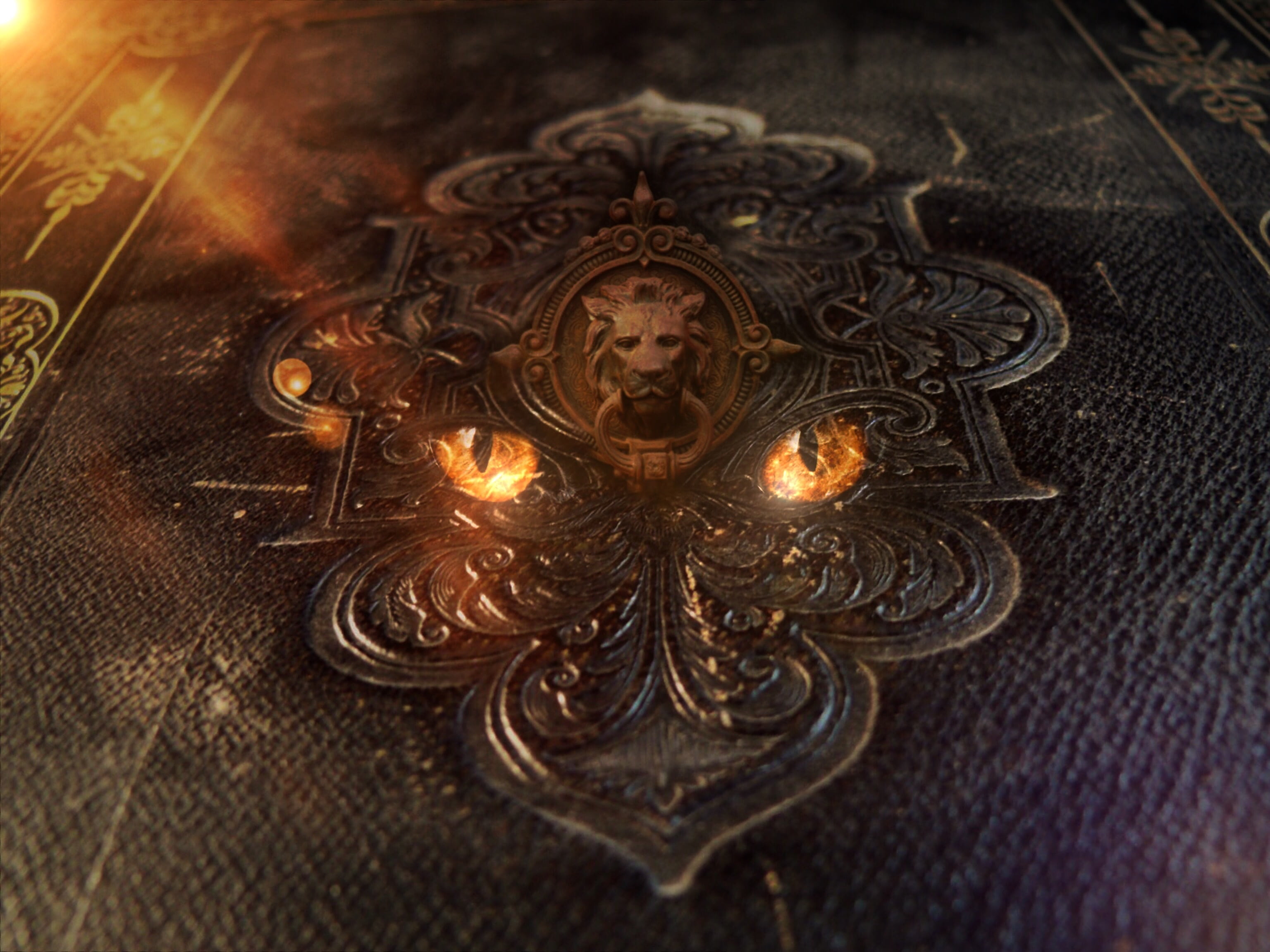 filigree wall decor book old leather ornaments eyes lion head 2k