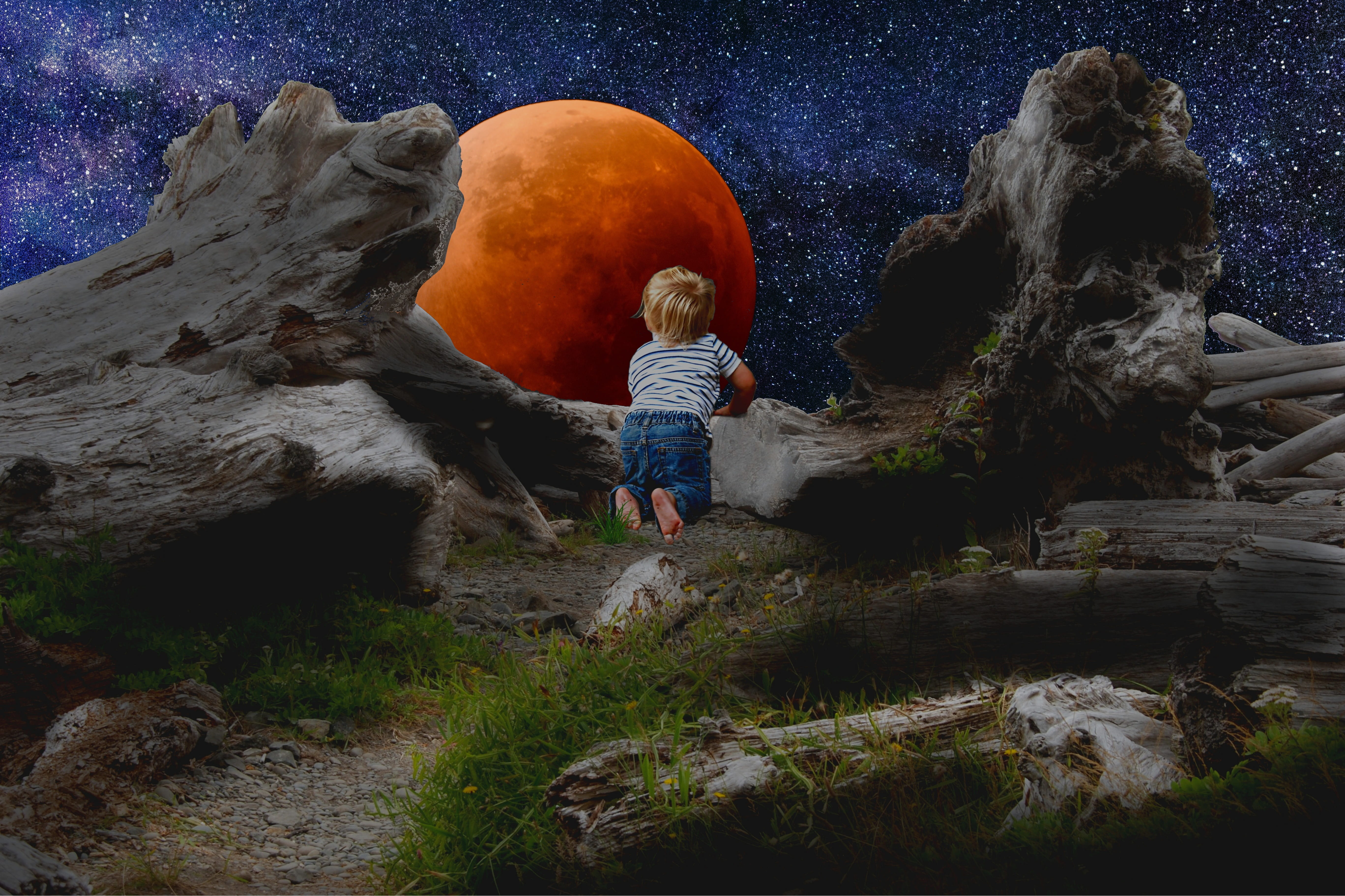 full moon blood red lunar eclipse child boy 2k 4k 5k
