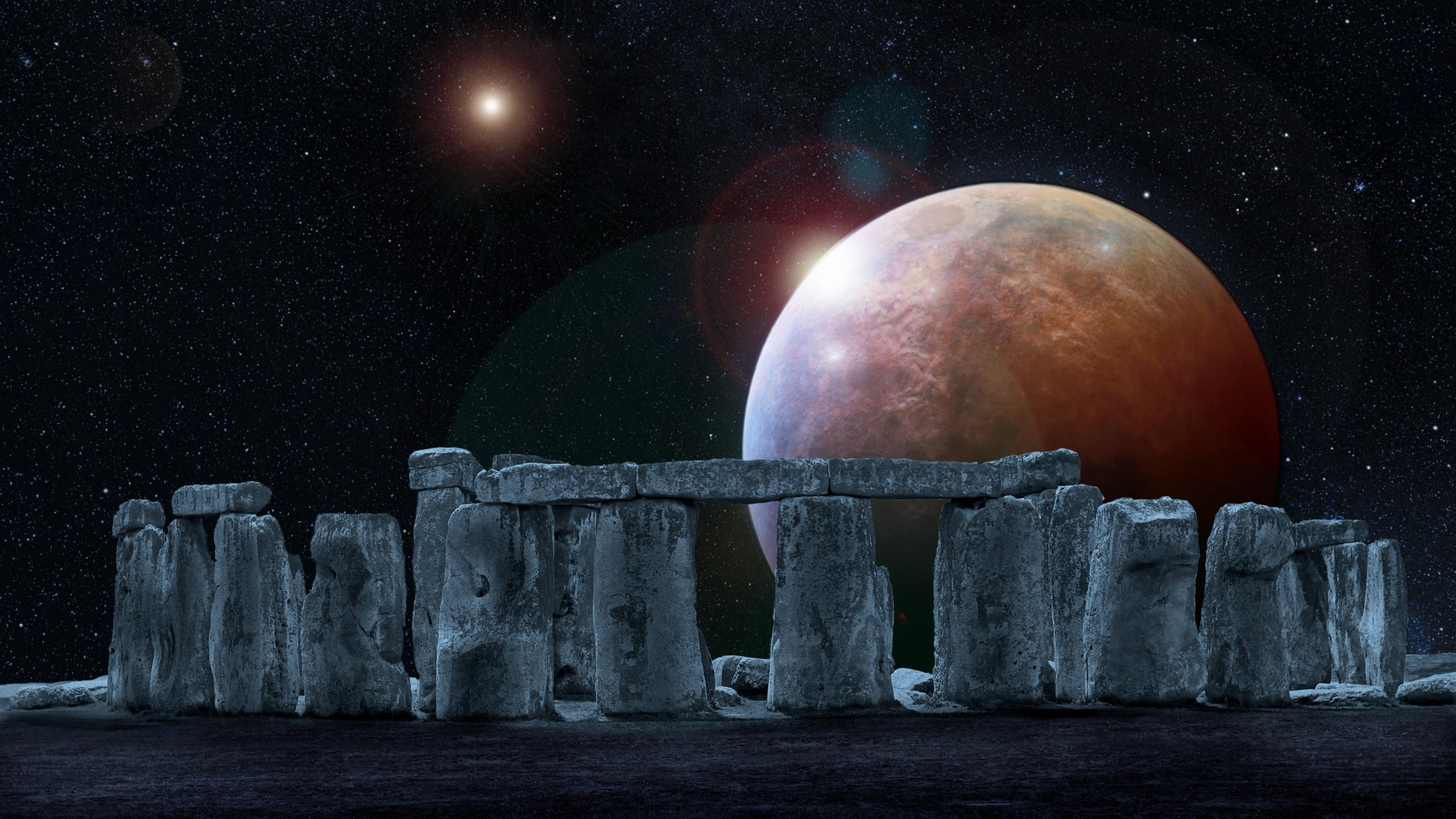 full moon illusion stonehenge planet fantasy art night 62 2k 4k