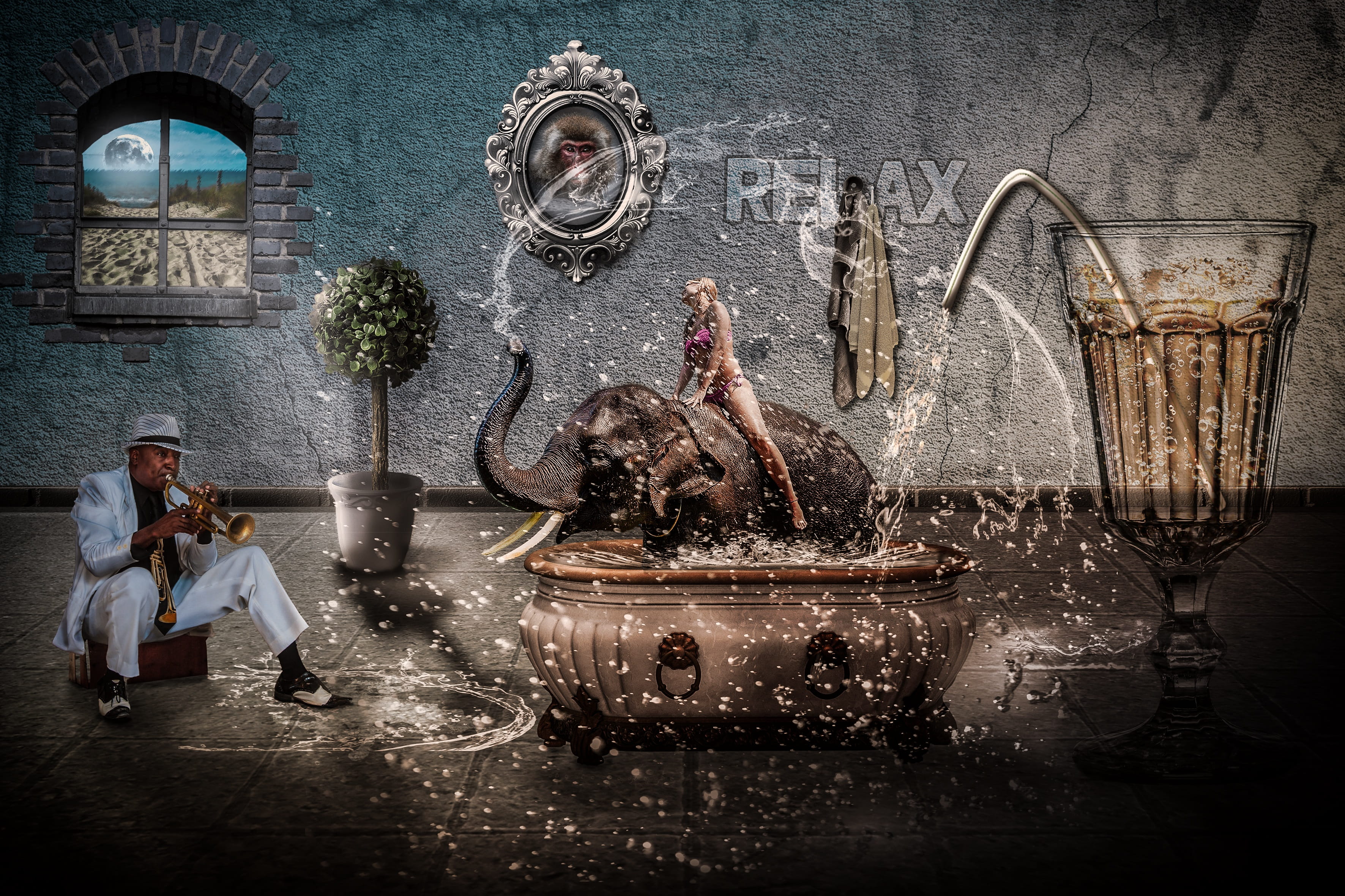 fun bathing bad swim composing fantasy bizarre surreal 2k 4k