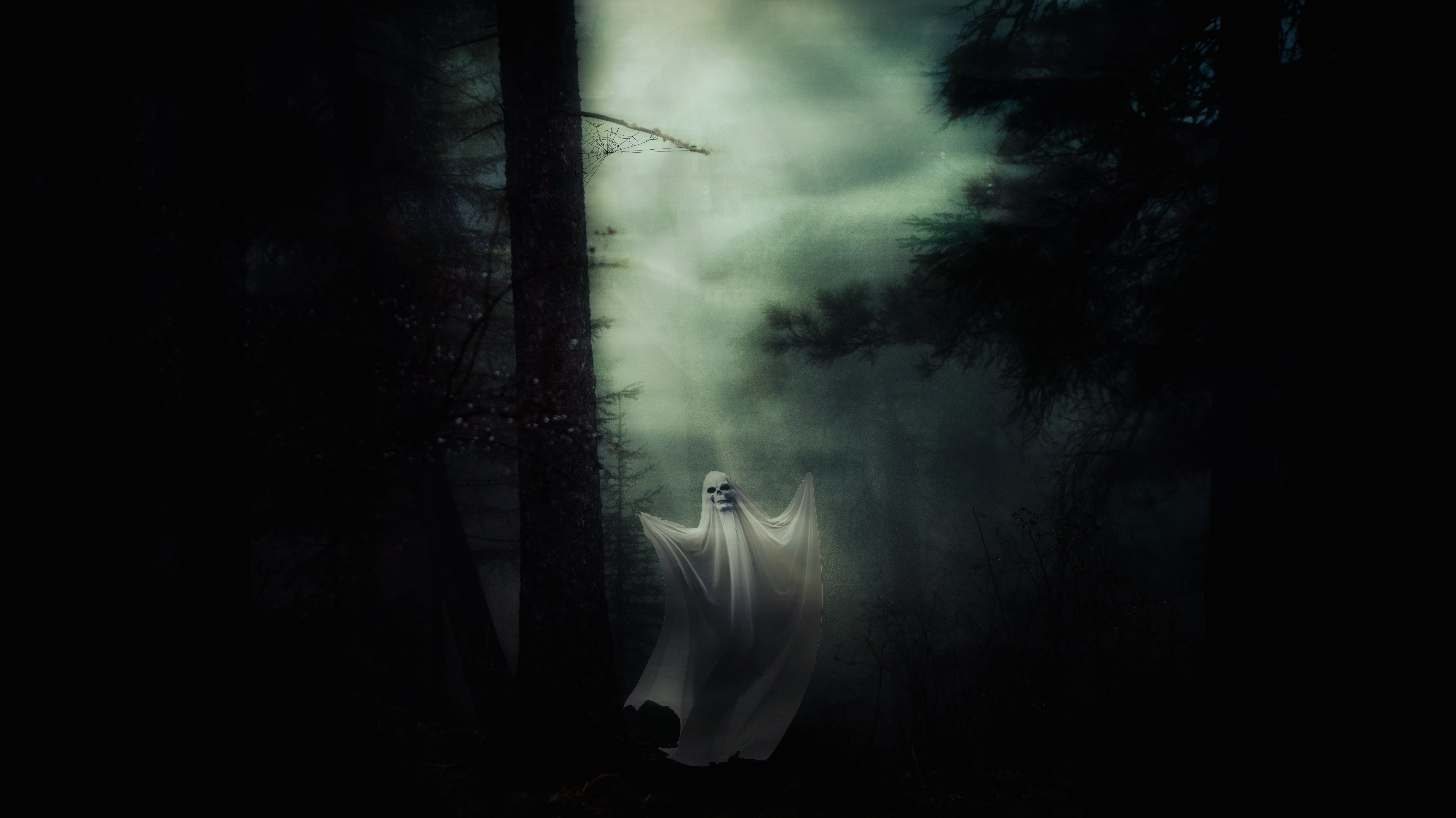ghost in forest during night time spirit halloween spooky 2k 4k 5k