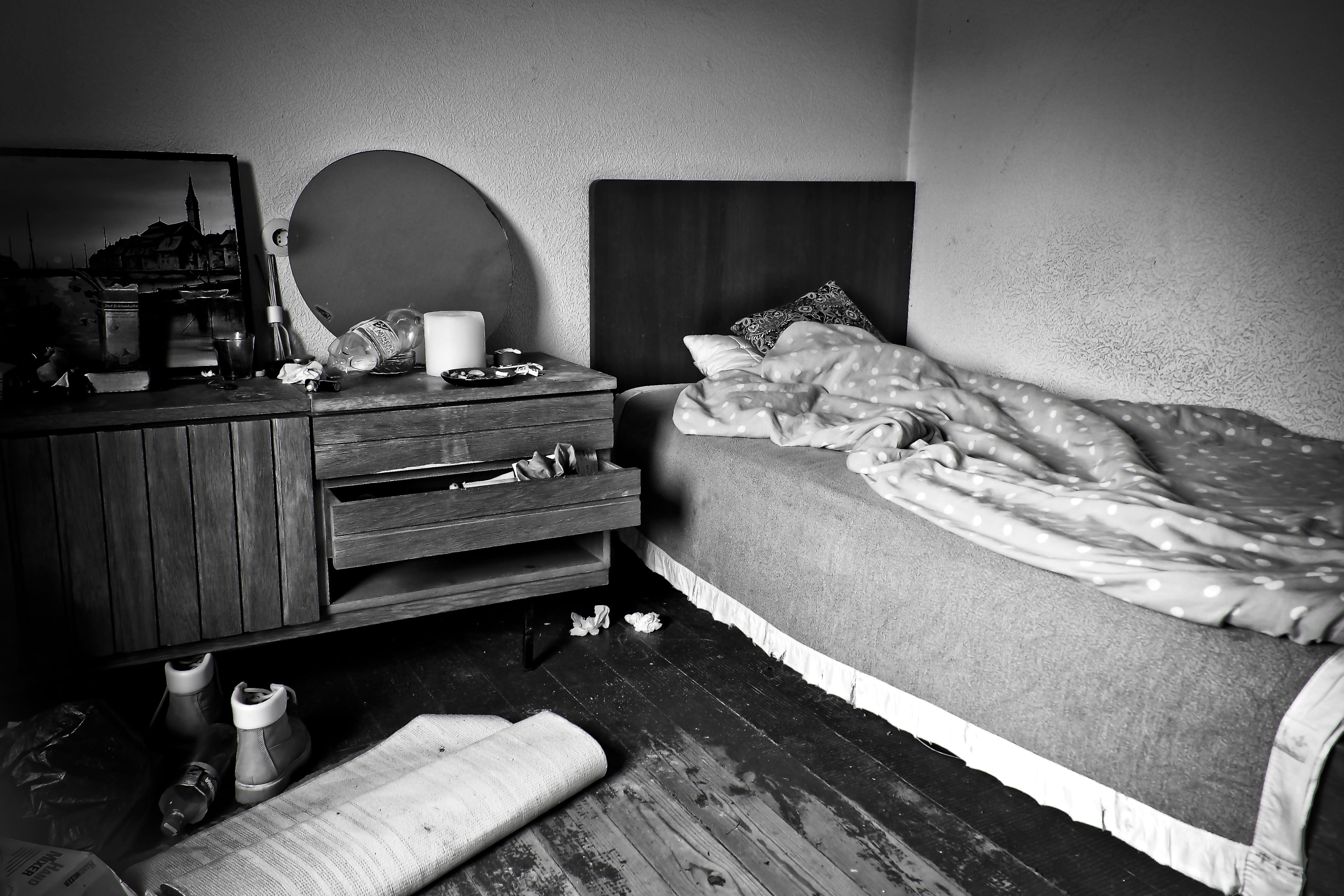 grayscale photography of messy room Lost Building Old Lapsed 2k 4k 5k