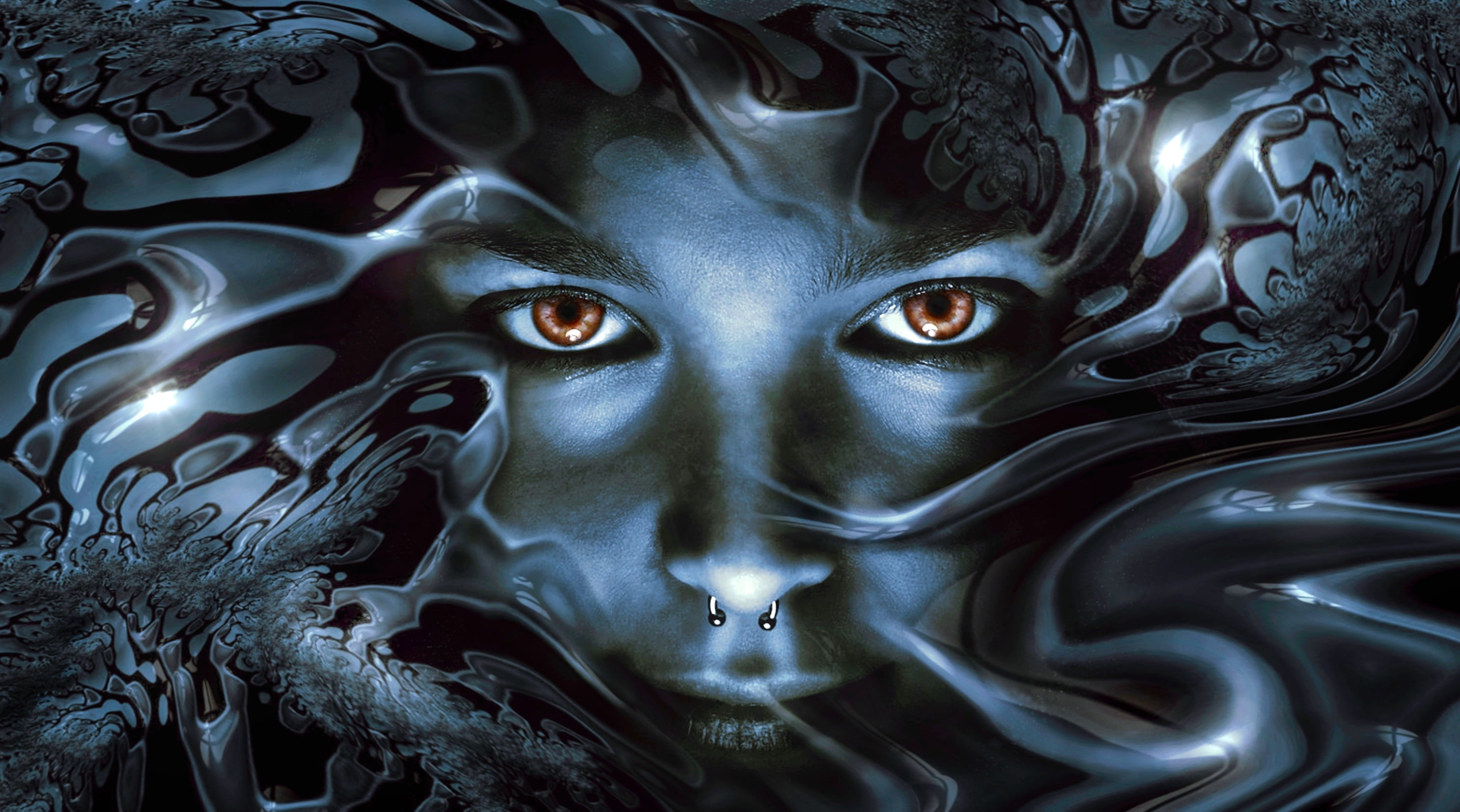 human face illustration view metallic shiny eyes noble head 2k