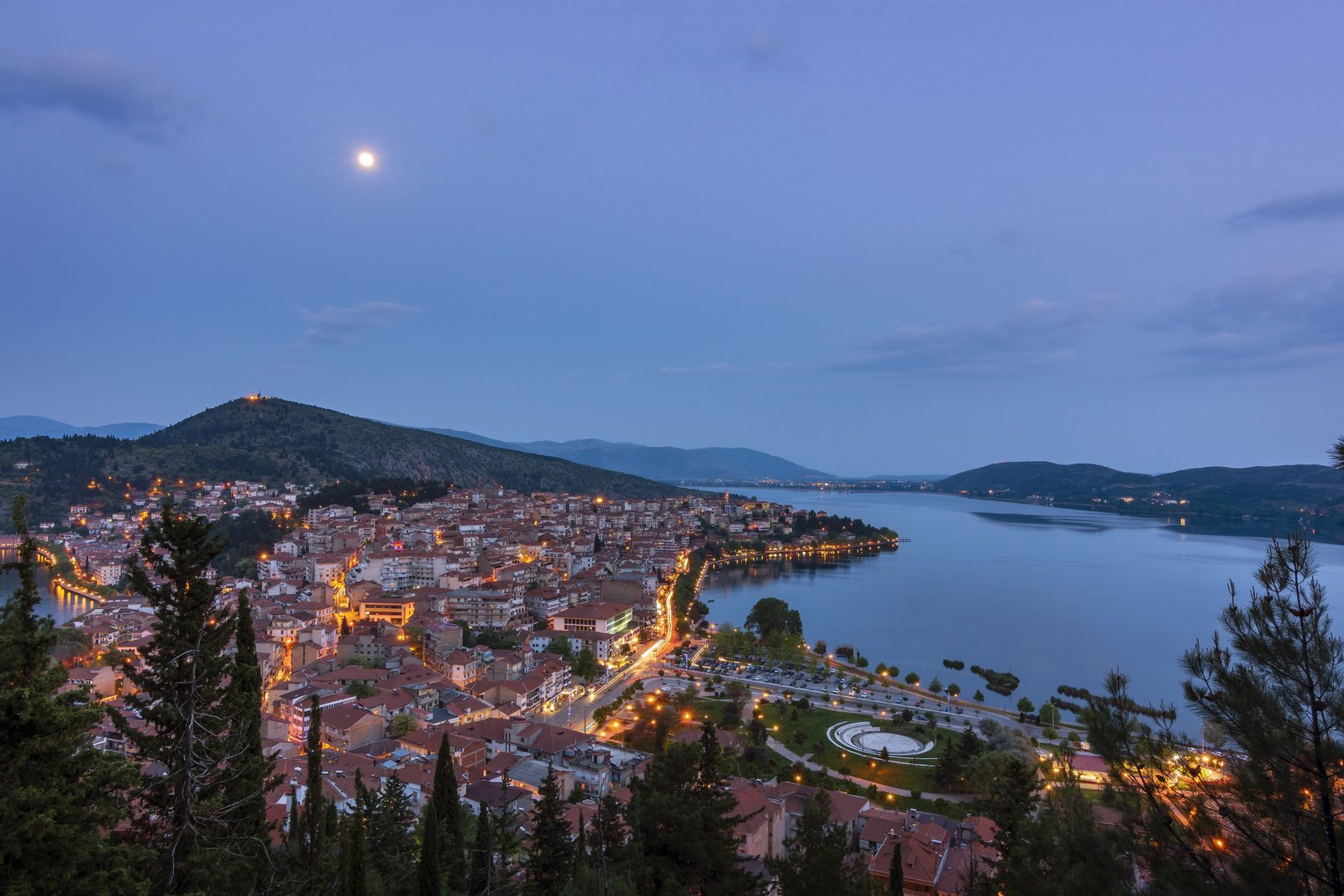 moon lights city space sky night mountains mystical 2k 4k 5k