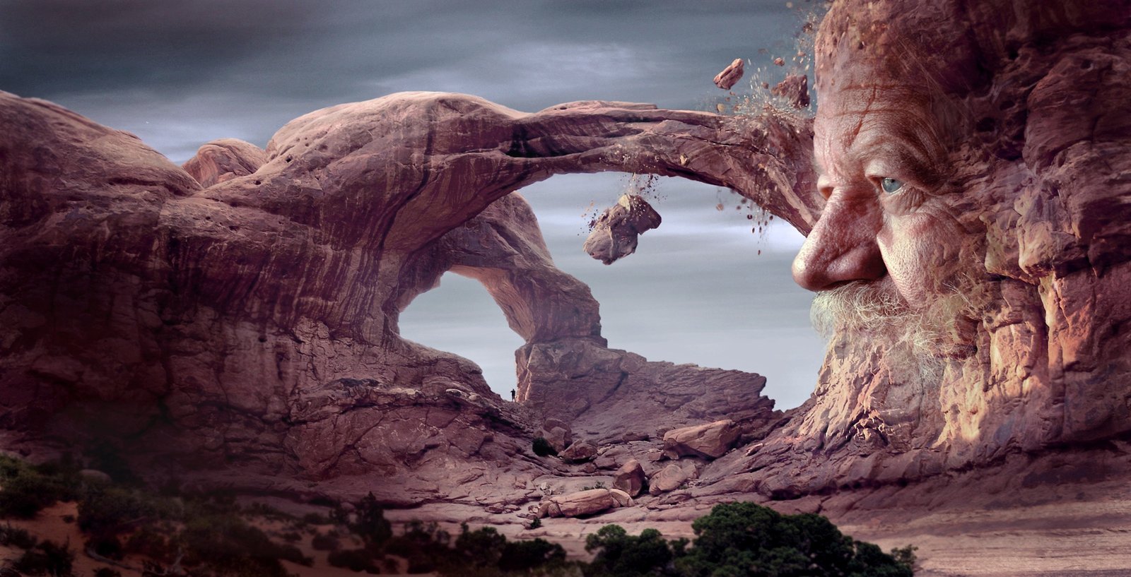 mountain with man face mystical landscape steinalt rock arch 2k