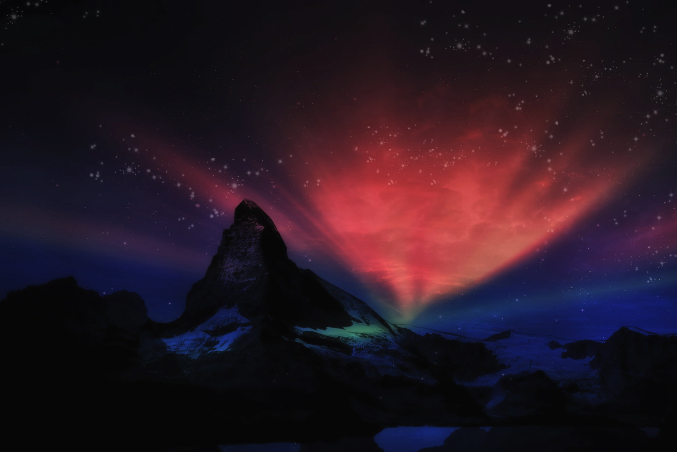 red and green aurora borealis wallpaper matterhorn swiss fantasy 2k