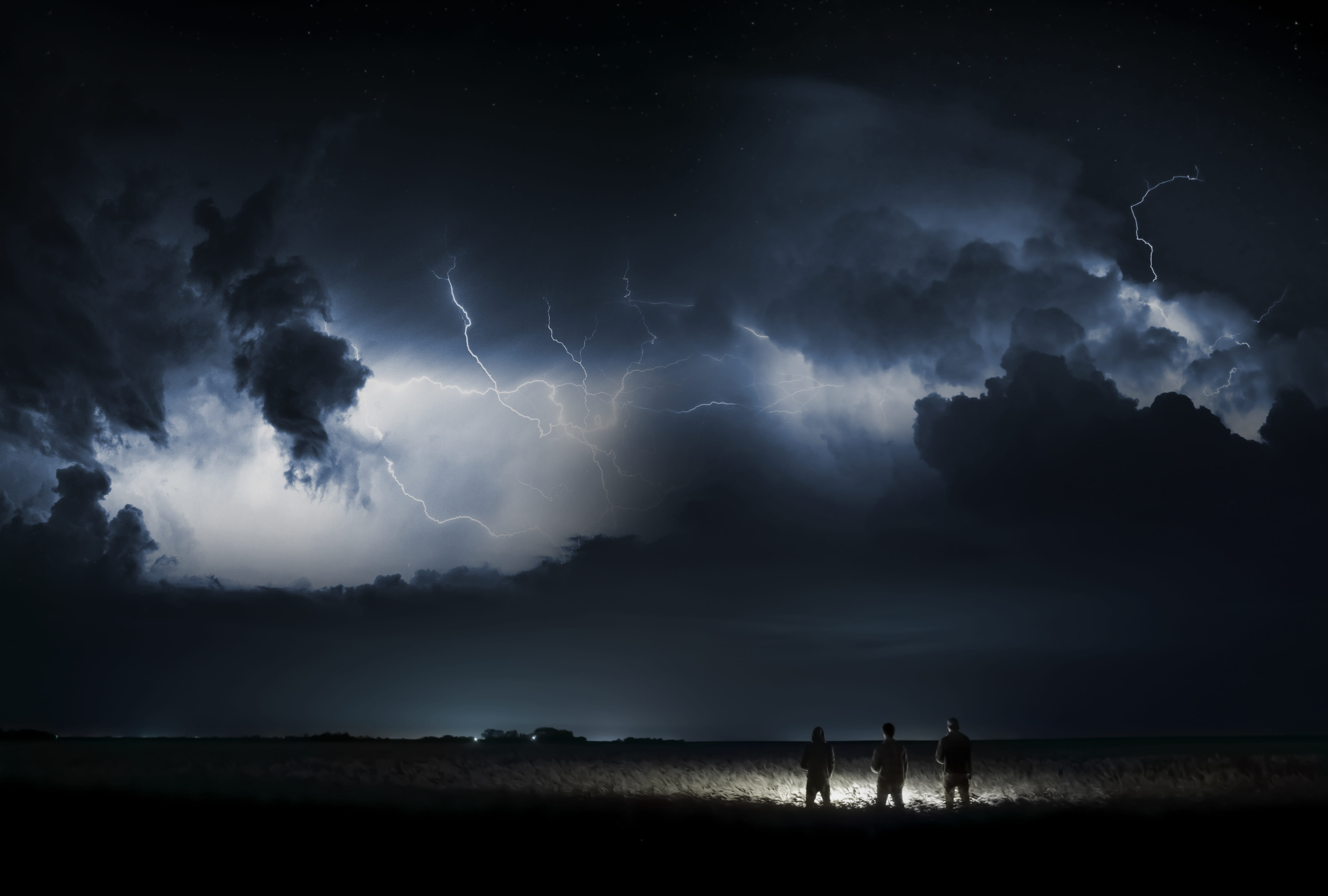 three men near grasses during nighttime sky nature forward 2k 4k 5k