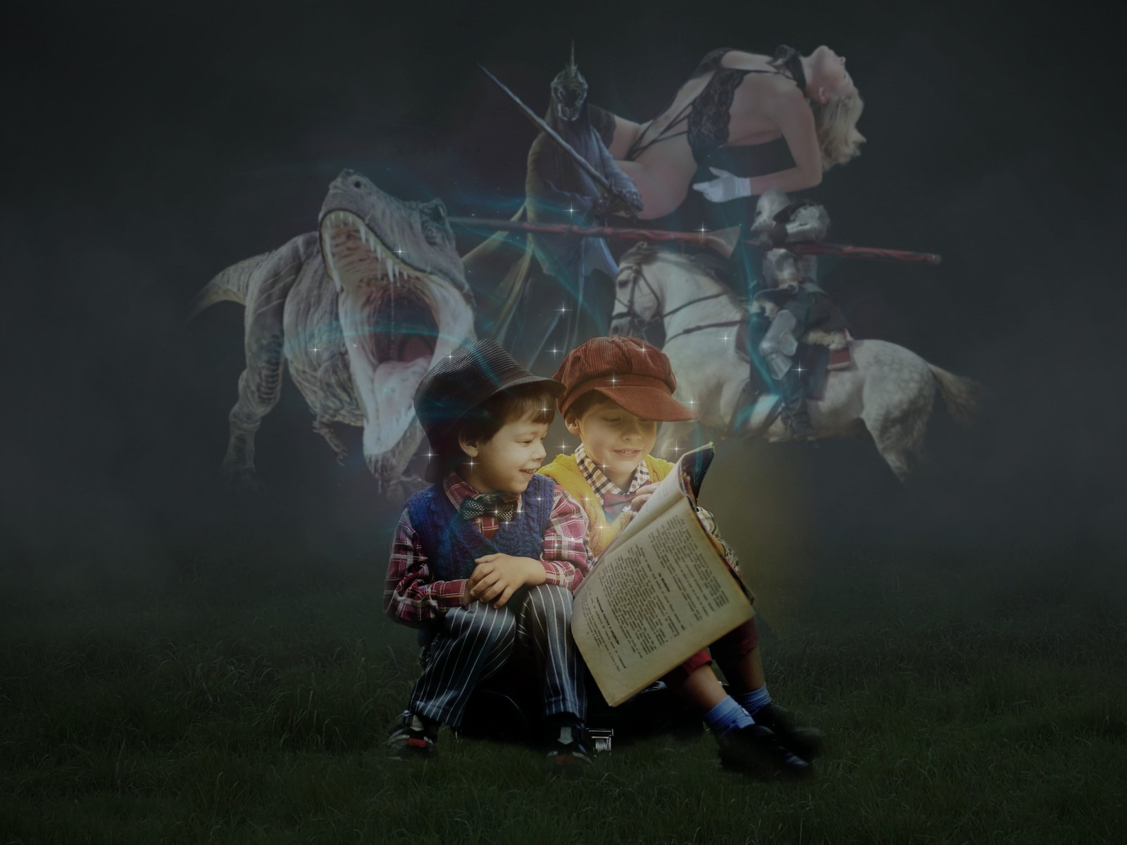 two children reading book dreams fantasy fairy tales girl 2k 4k 5k