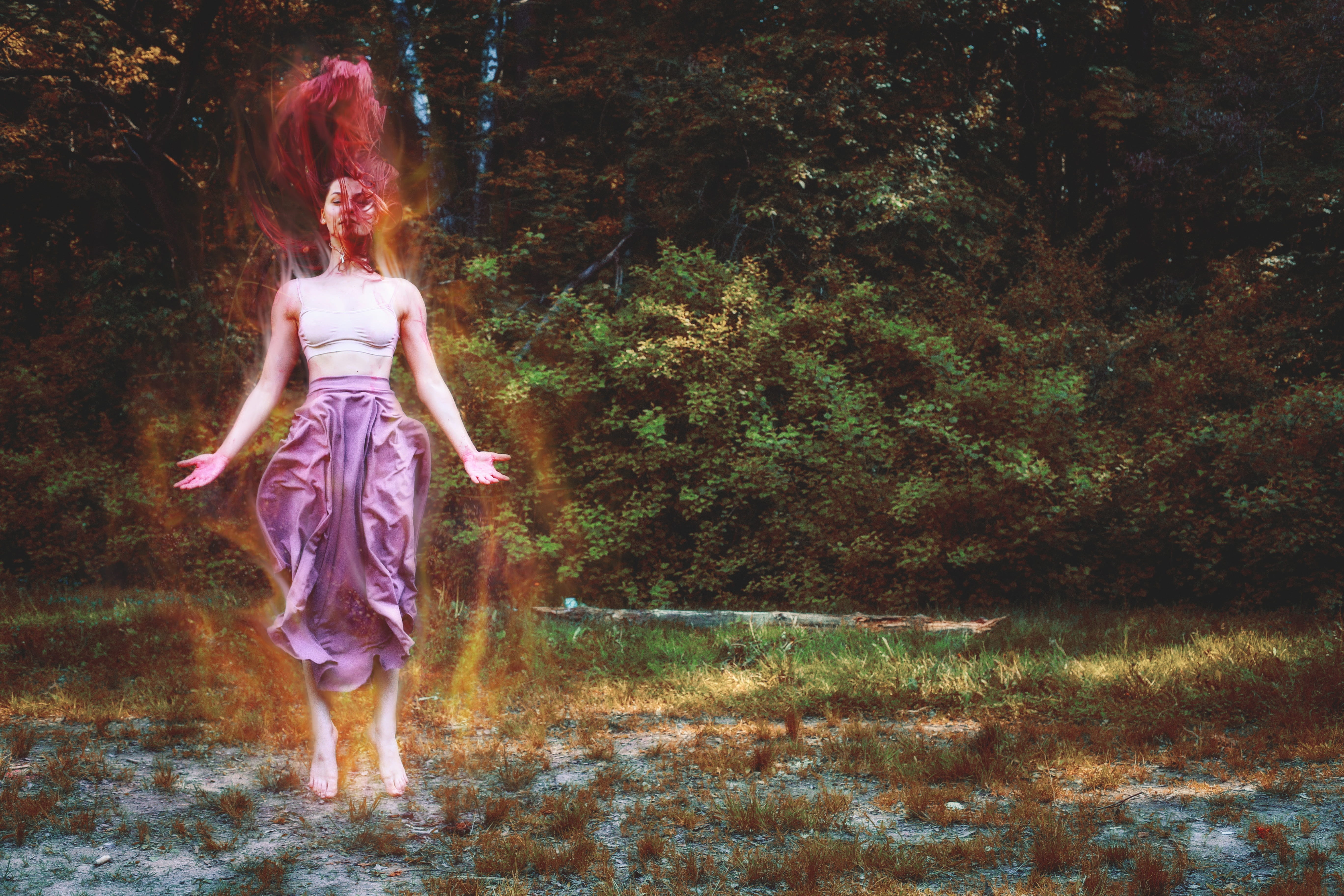 woman with red aura photography fire witch girl jumping flies 2k 4k 5k