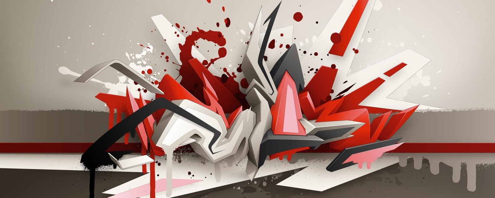 Daim Dual Monitors Graffiti red large group of objects widescreen dualmonitor dualscreen 2k