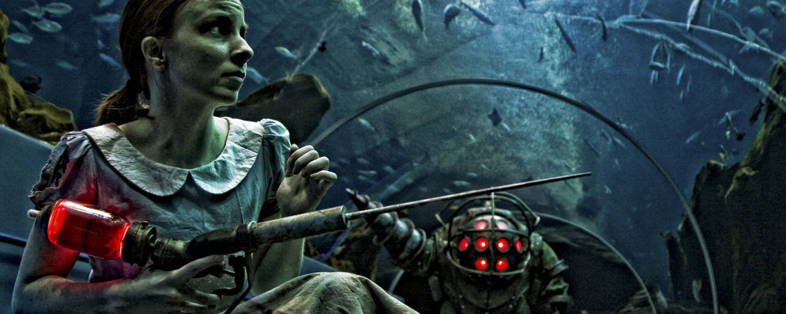 action Bioshock cyborg dual fantasy fi Fighting Futuristic widescreen dualmonitor dualscreen 2k