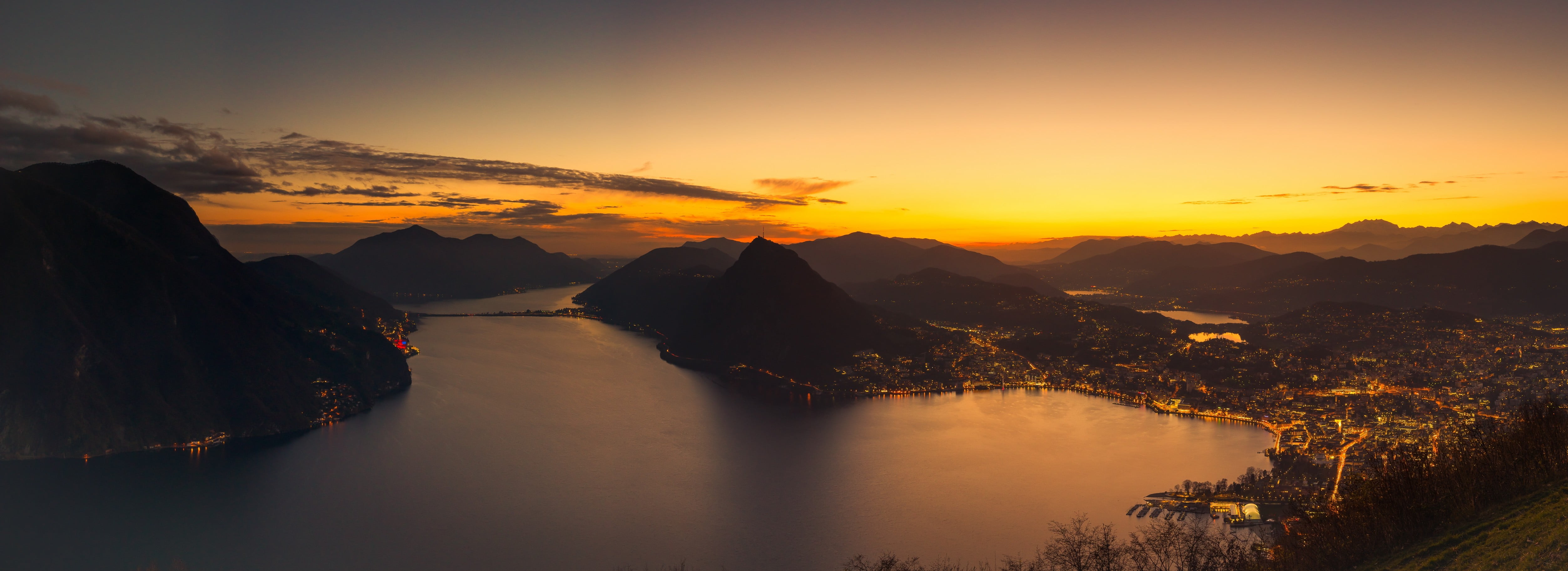 aerial view of lake near city mountains landscape dual monitors widescreen dualmonitor dualscreen 2k 4k 5k