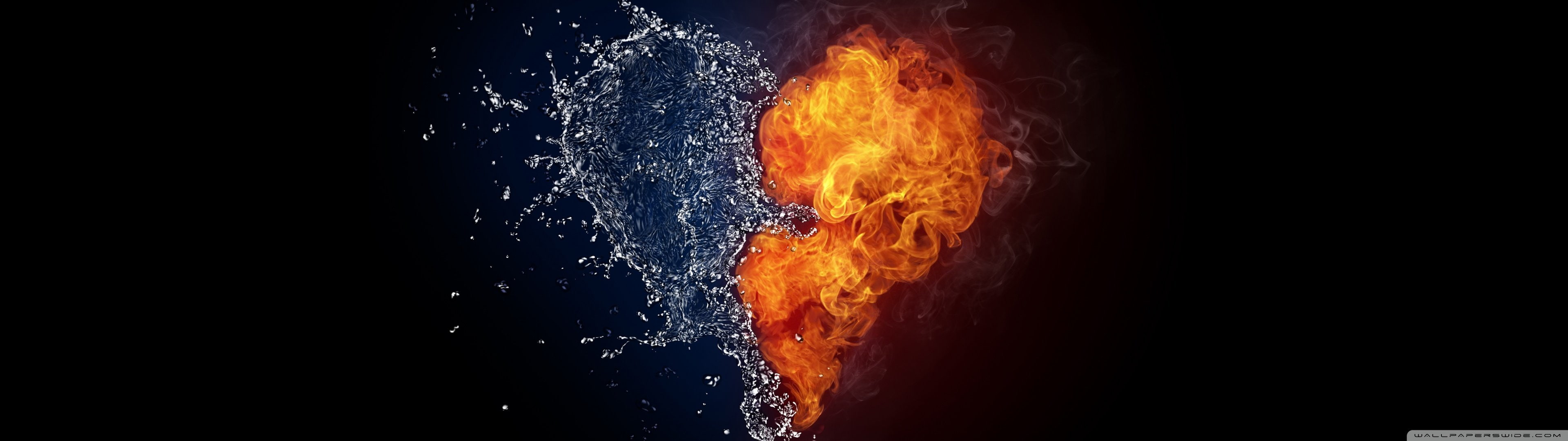 amour coeur dual eau feu fire heart love monitor multi widescreen dualmonitor dualscreen 2k 4k