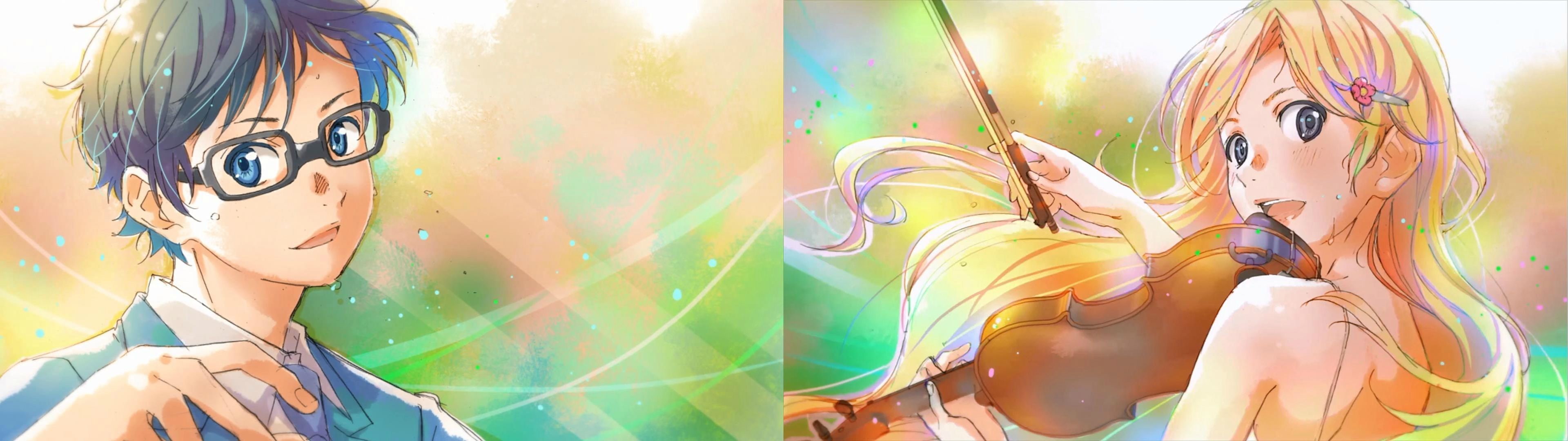 anime dual monitors Arima Kousei Miyazono Kaori Shigatsu wa Kimi no Uso widescreen dualmonitor dualscreen 2k 4k