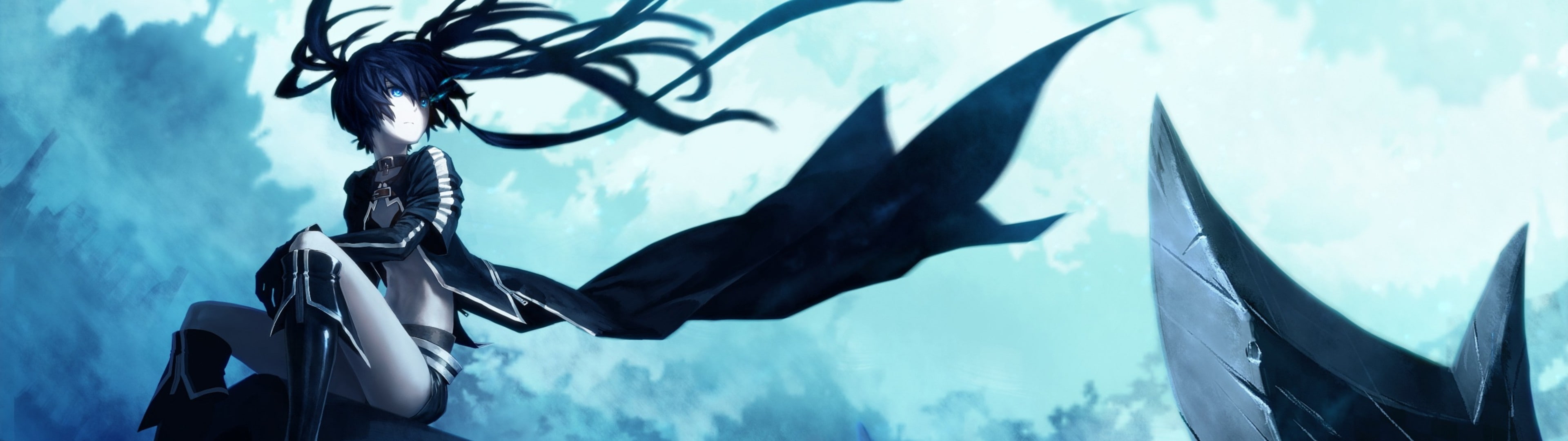 Black Rock Shooter dual monitors water nature underwater widescreen dualmonitor dualscreen 2k 4k