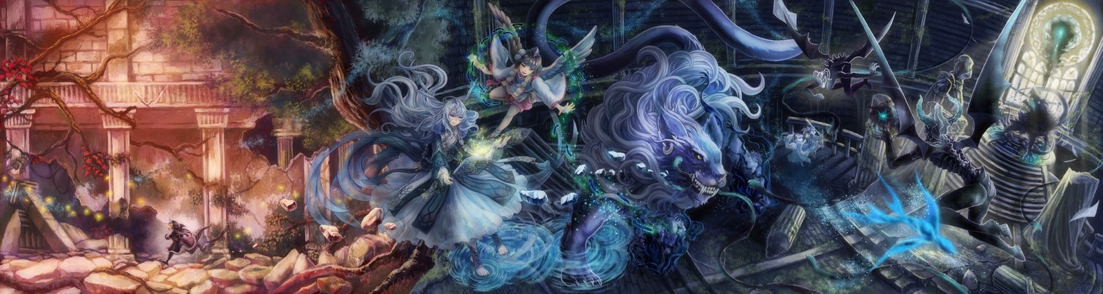 dark dual fantasia fantasy magic multi pixiv world widescreen dualmonitor dualscreen 2k 4k