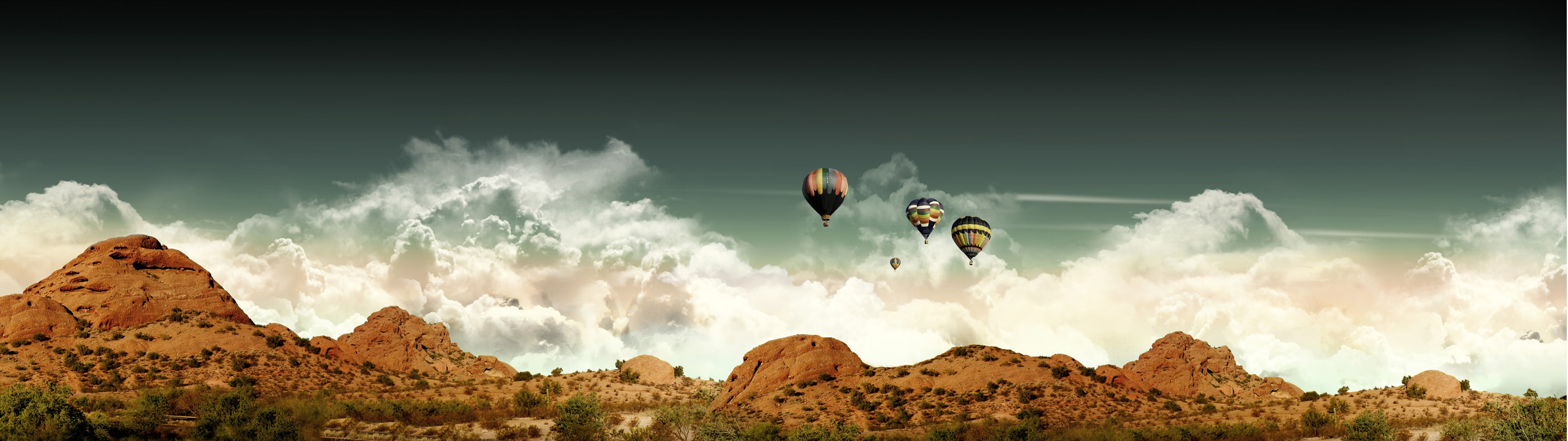 hot air balloons clouds dual monitors landscape desert widescreen dualmonitor dualscreen 2k 4k