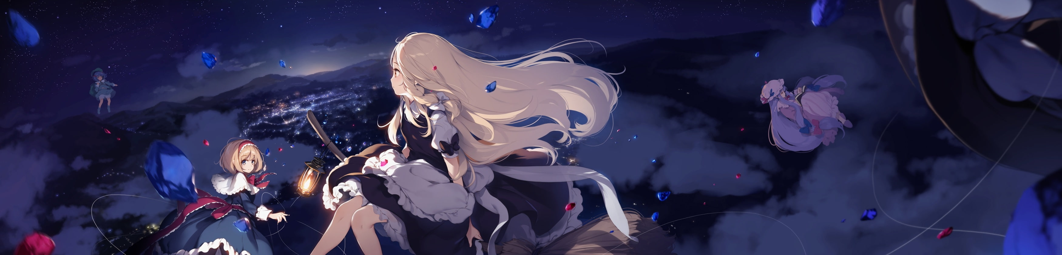 kirisame marisa alice margatroid patchouli knowledge sky widescreen dualmonitor dualscreen 2k 4k