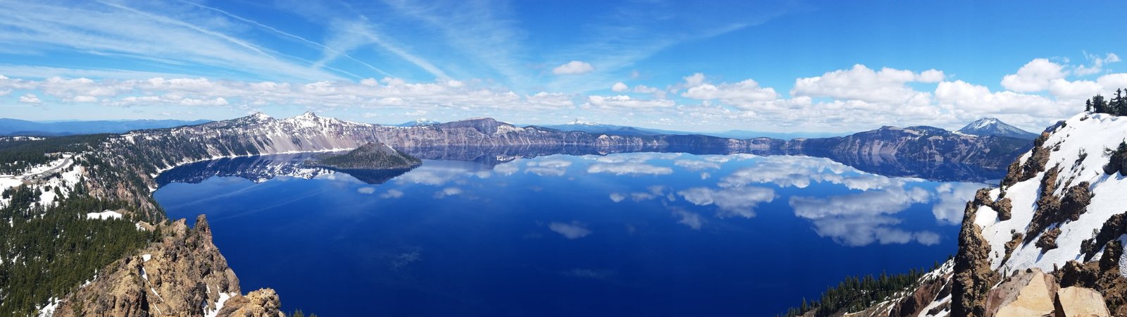 landscape lake clouds horizon panorama crater reflection widescreen dualmonitor dualscreen 2k 4k