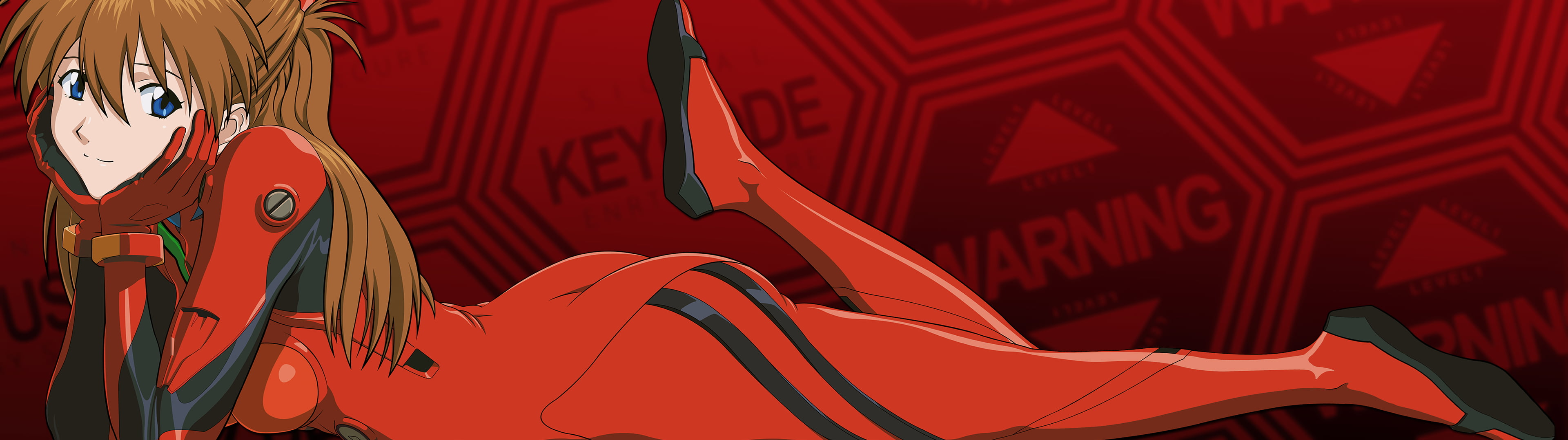 Neon Genesis Evangelion Asuka Langley Soryu plugsuit smile widescreen dualmonitor dualscreen 2k 4k