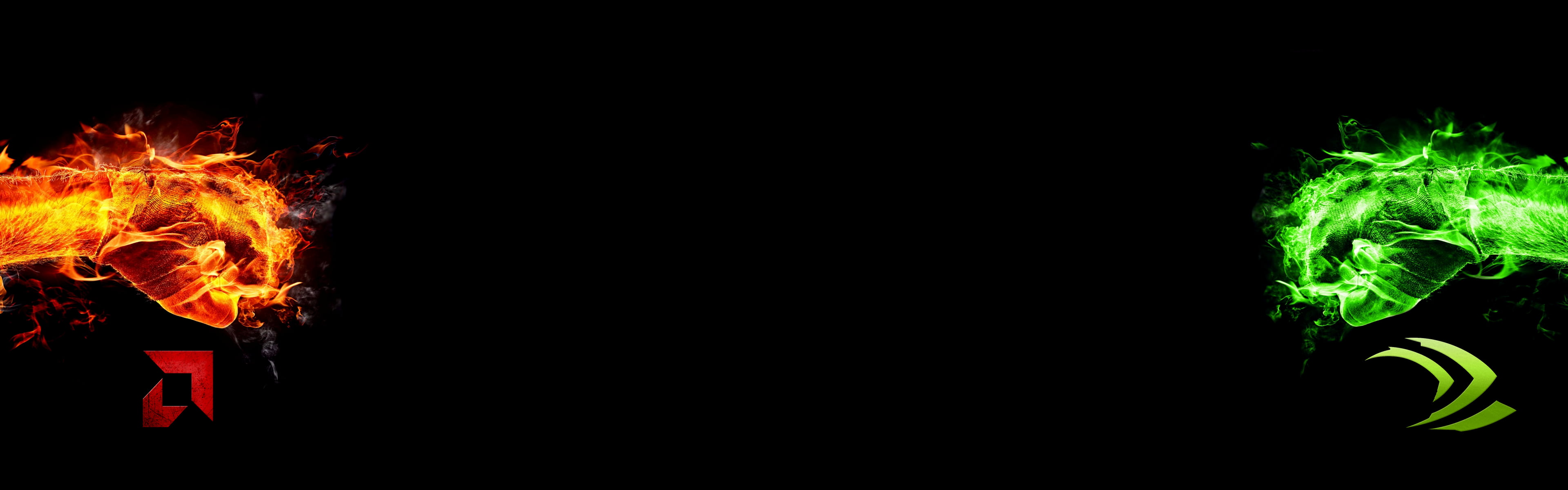 red and green flame vector art Nvidia AMD technology GPUs widescreen dualmonitor dualscreen 2k 4k