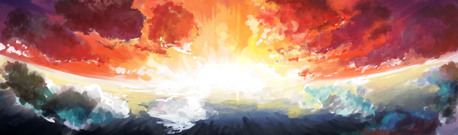 sunset sky digital art artwork dual monitors multiple display widescreen dualmonitor dualscreen 2k 4k 5k